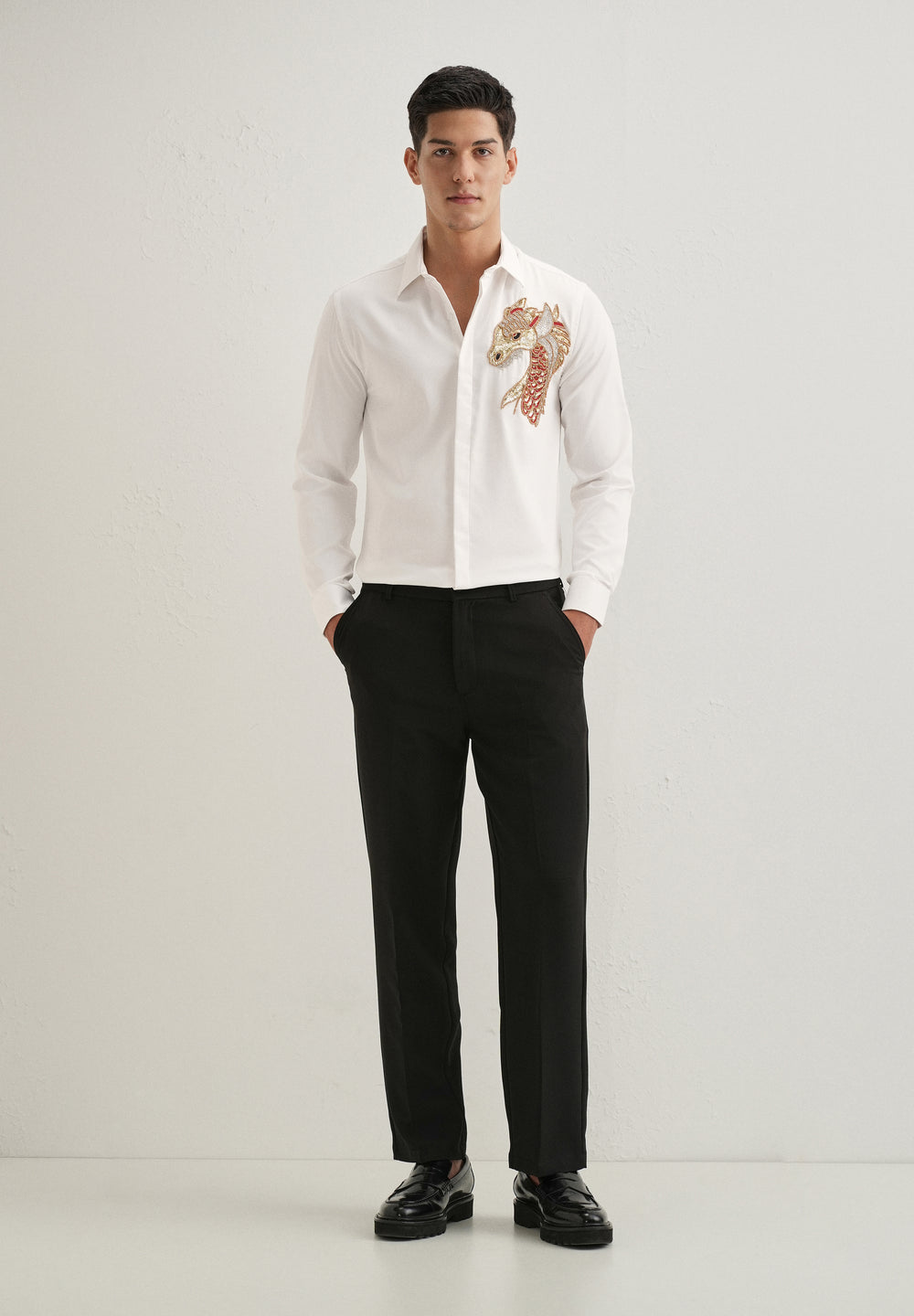White Embellished Dragon Designer Shirt