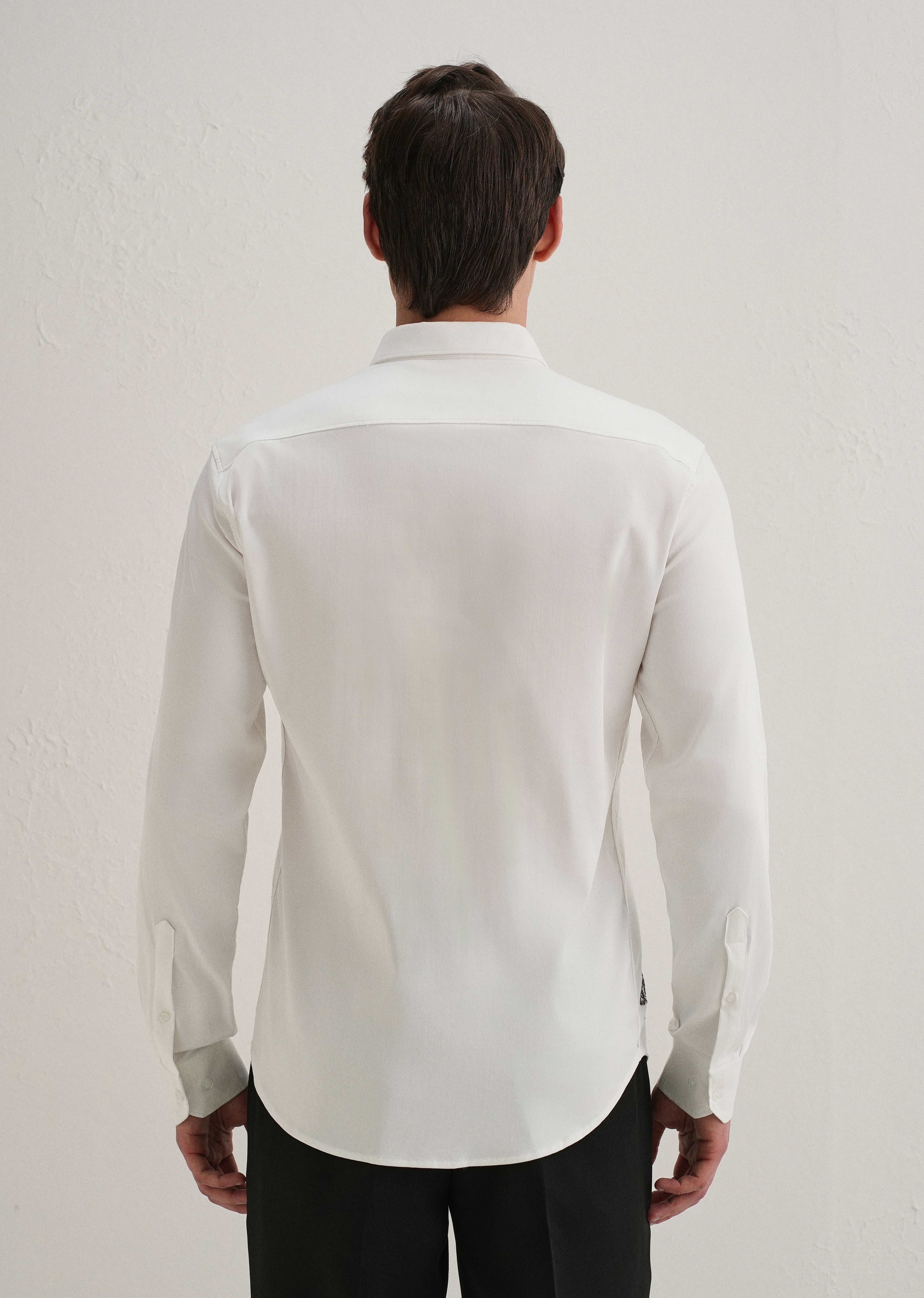 White Handcrafted Leaf Embroidery Shirt