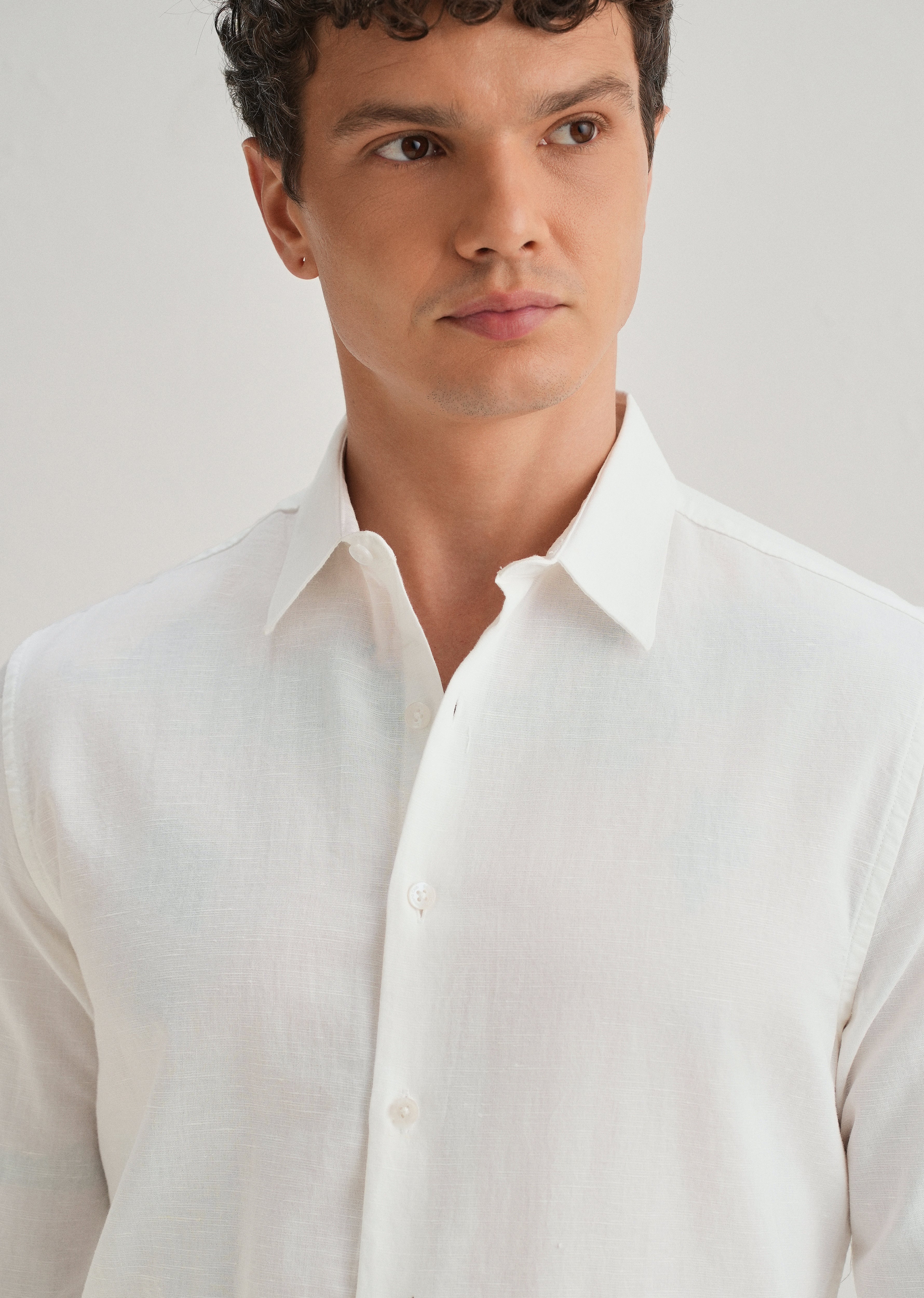 White Hem Embroidery Cotton Linen Shirt