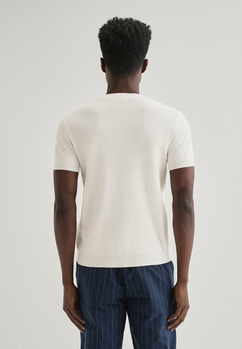 White Henley Neck Knitted T-shirt