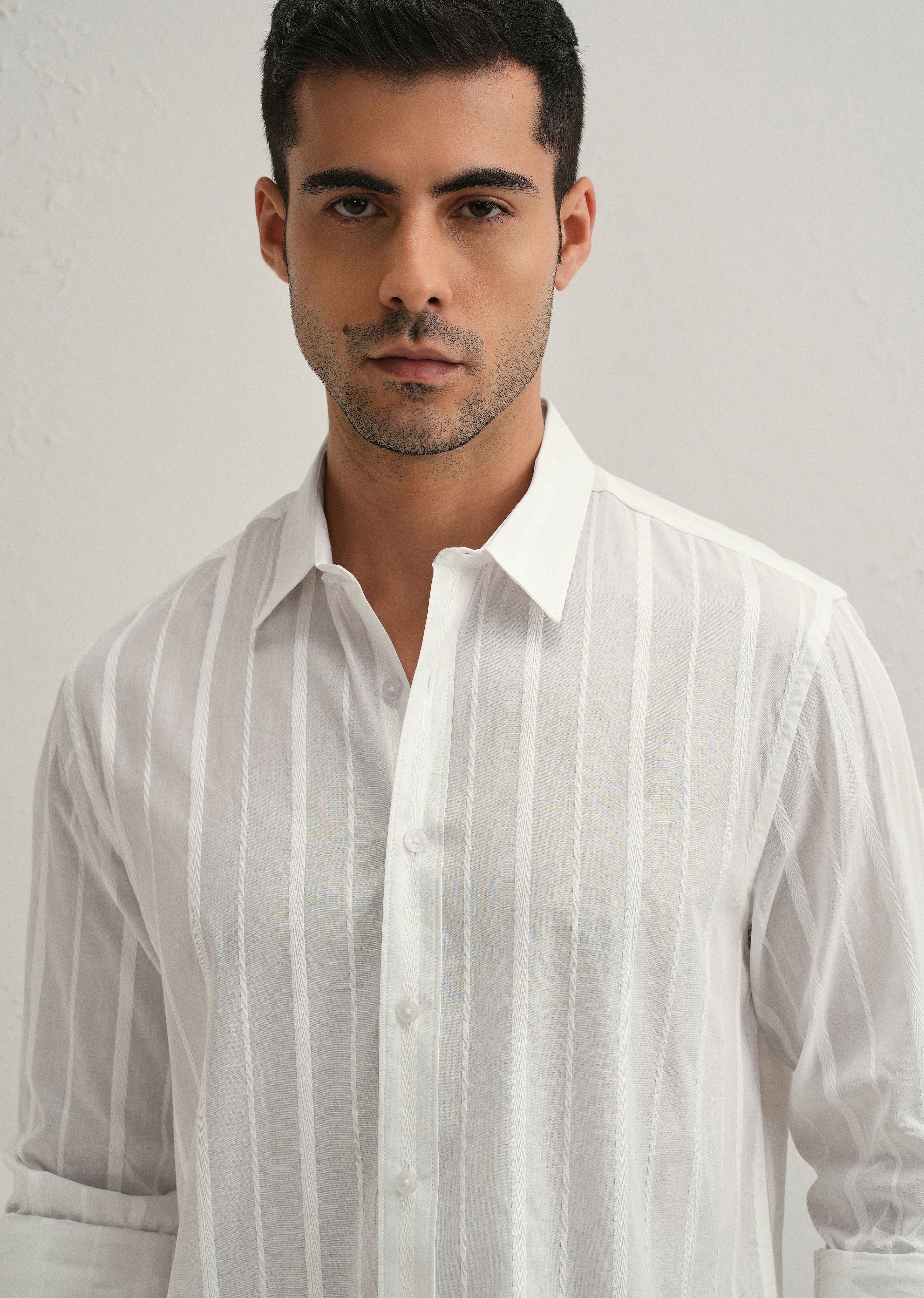 White Herringbone Pattern Shirt