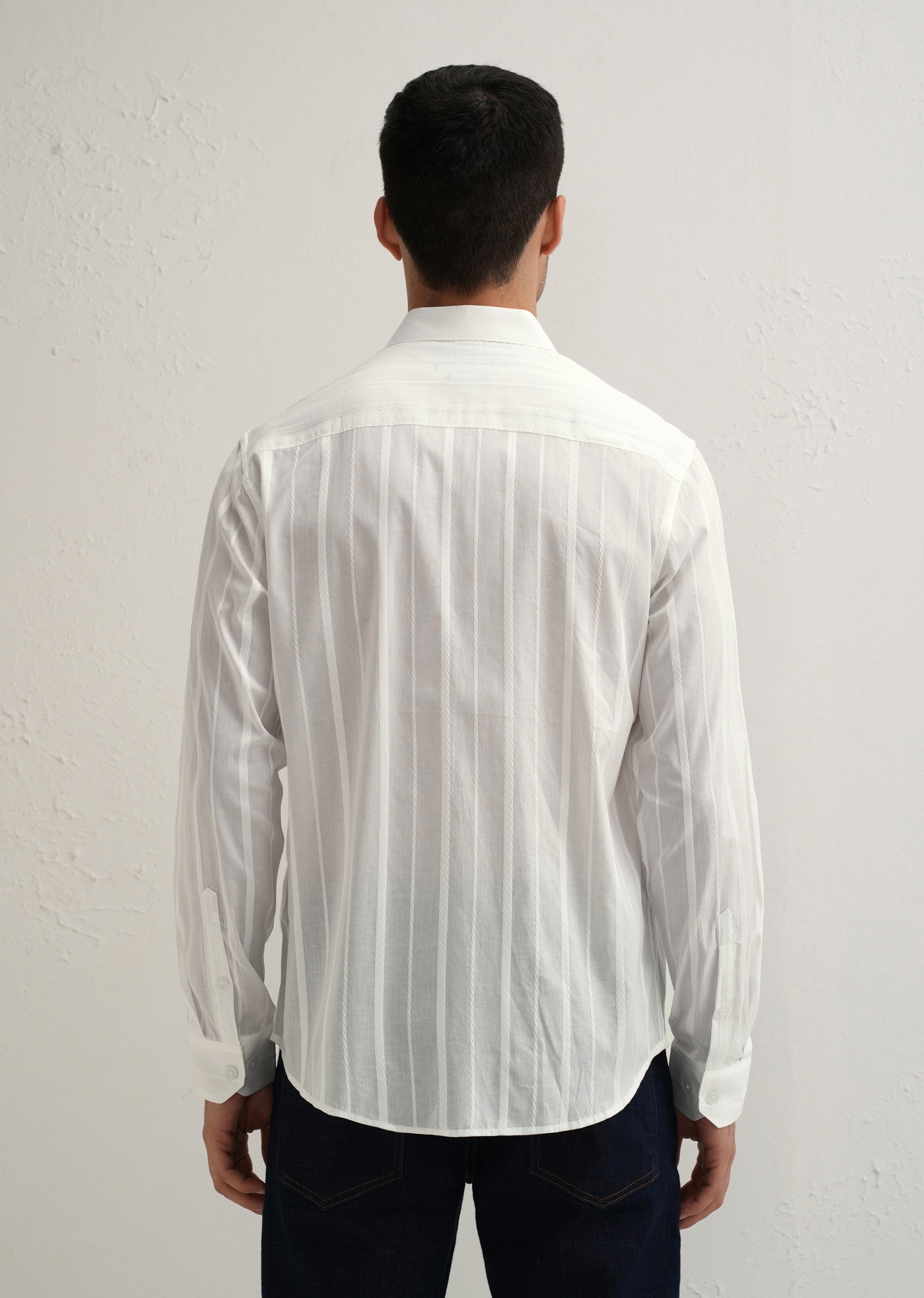 White Herringbone Pattern Shirt