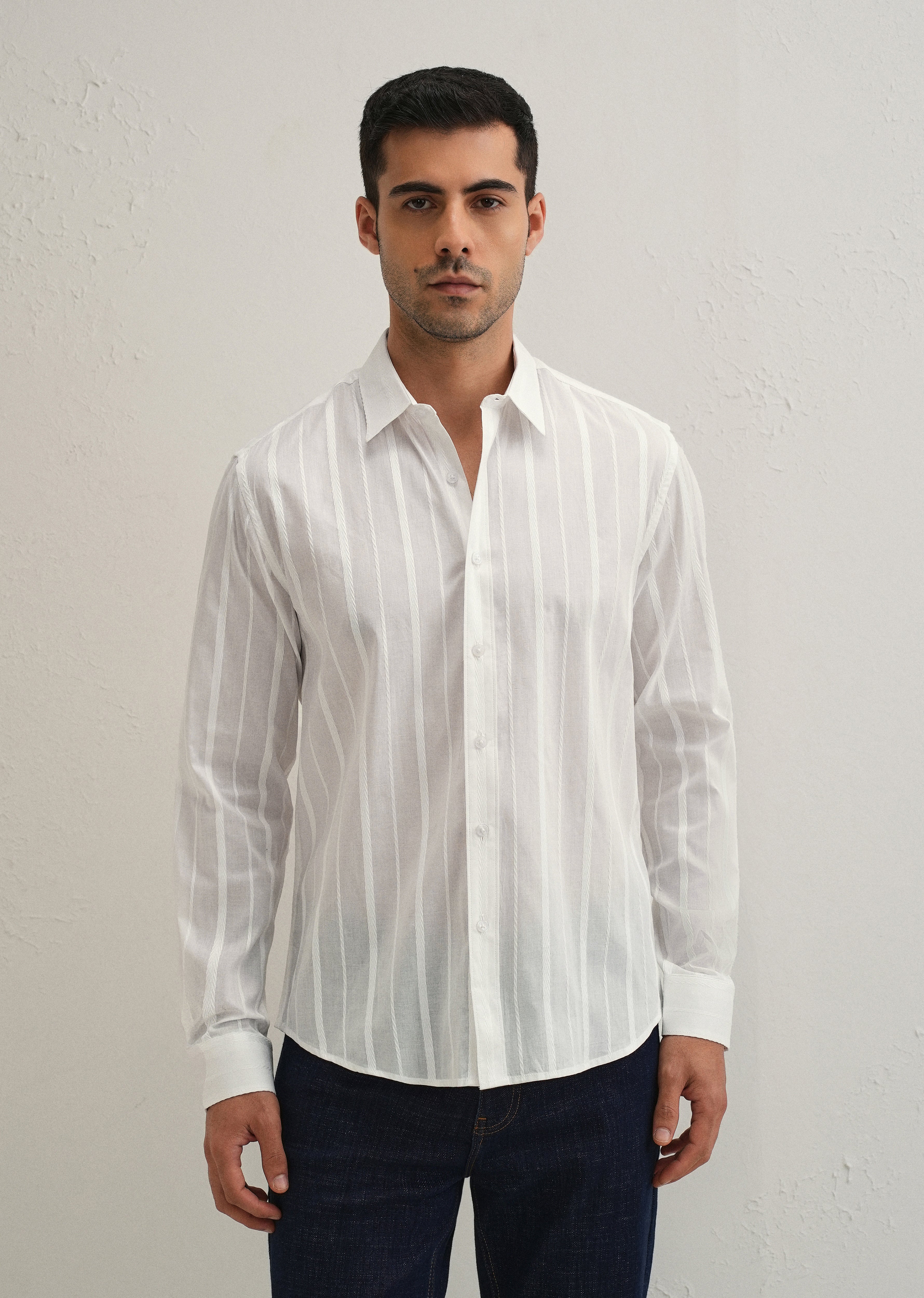 White Herringbone Pattern Shirt