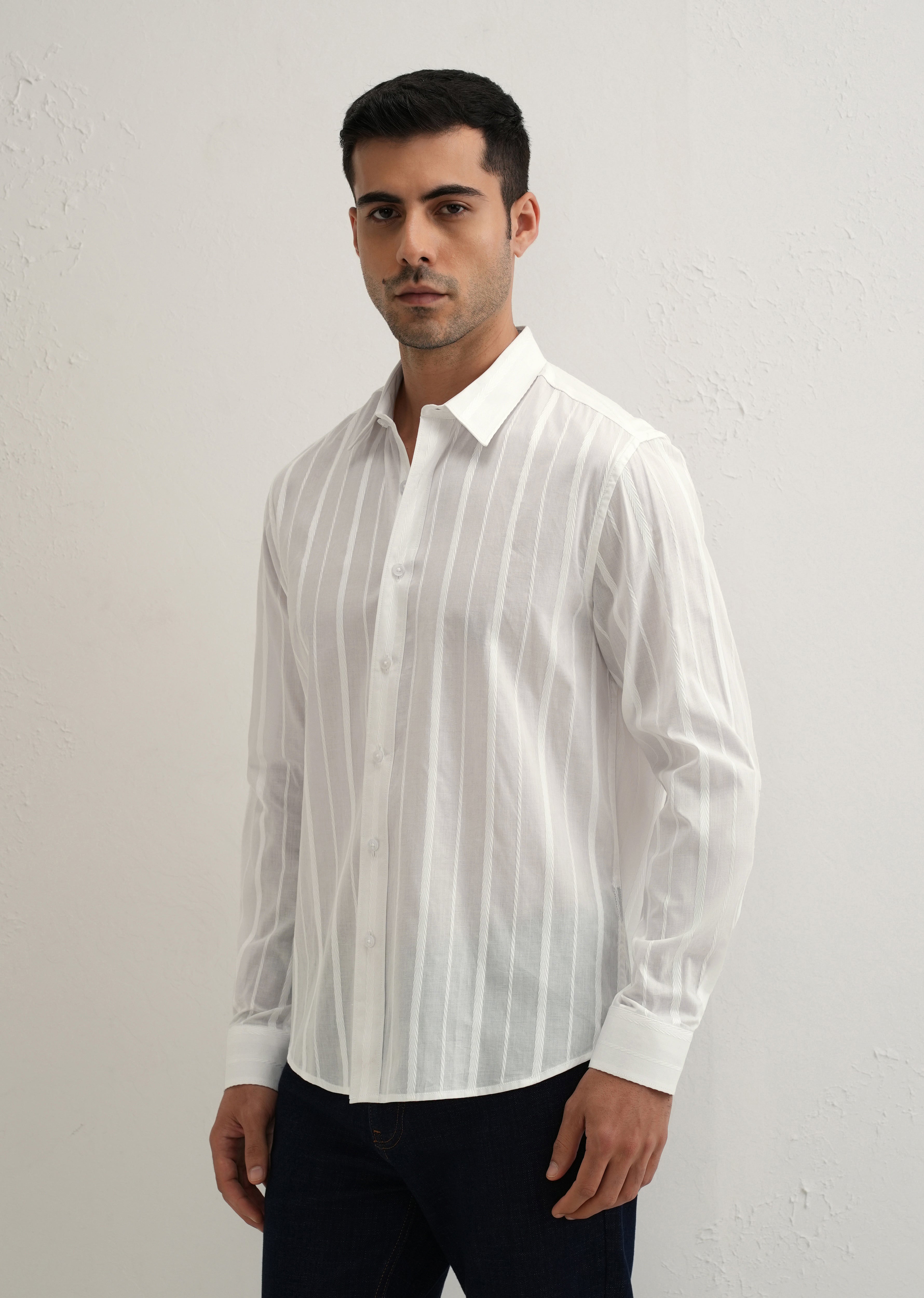 White Herringbone Pattern Shirt