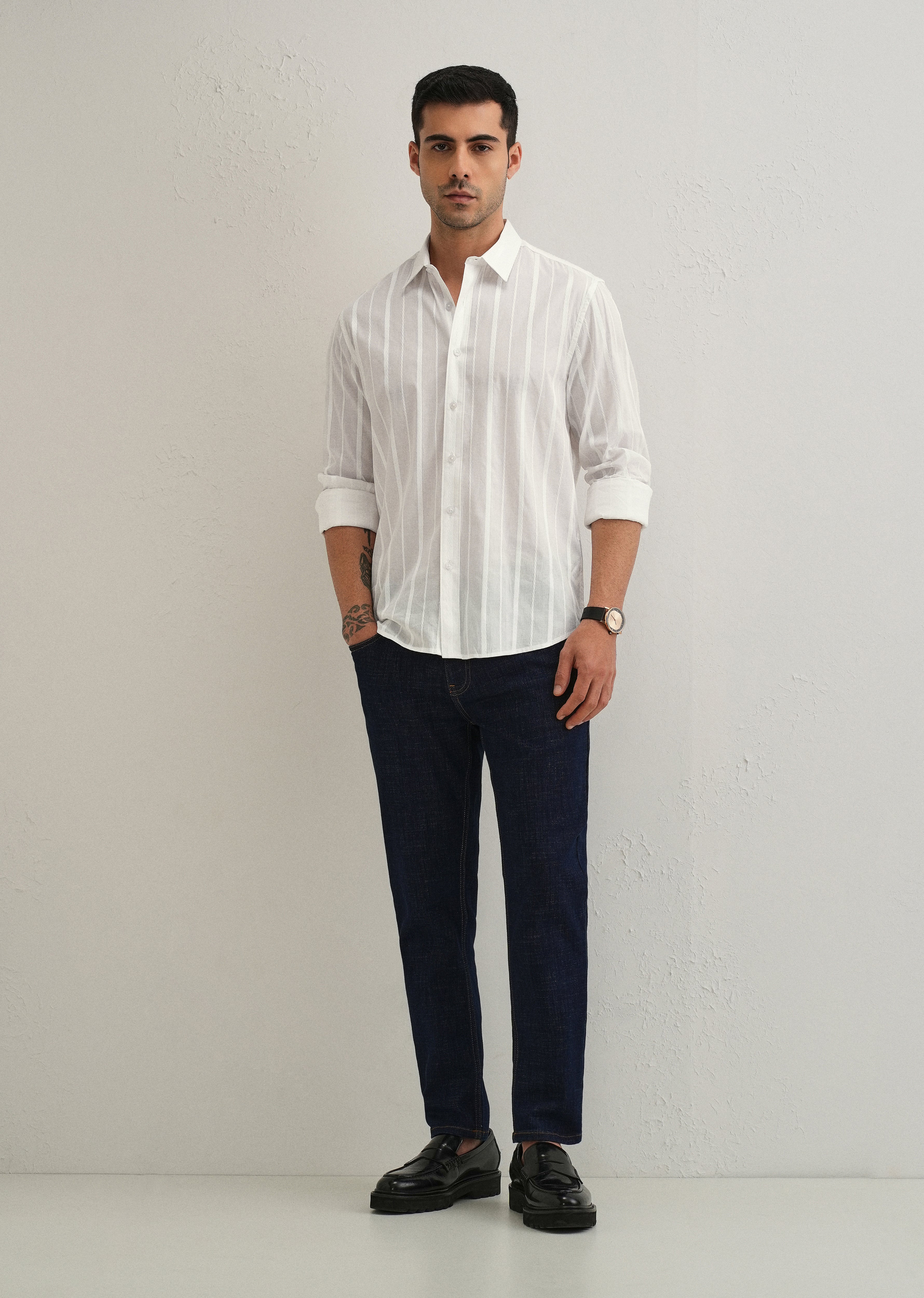 White Herringbone Pattern Shirt