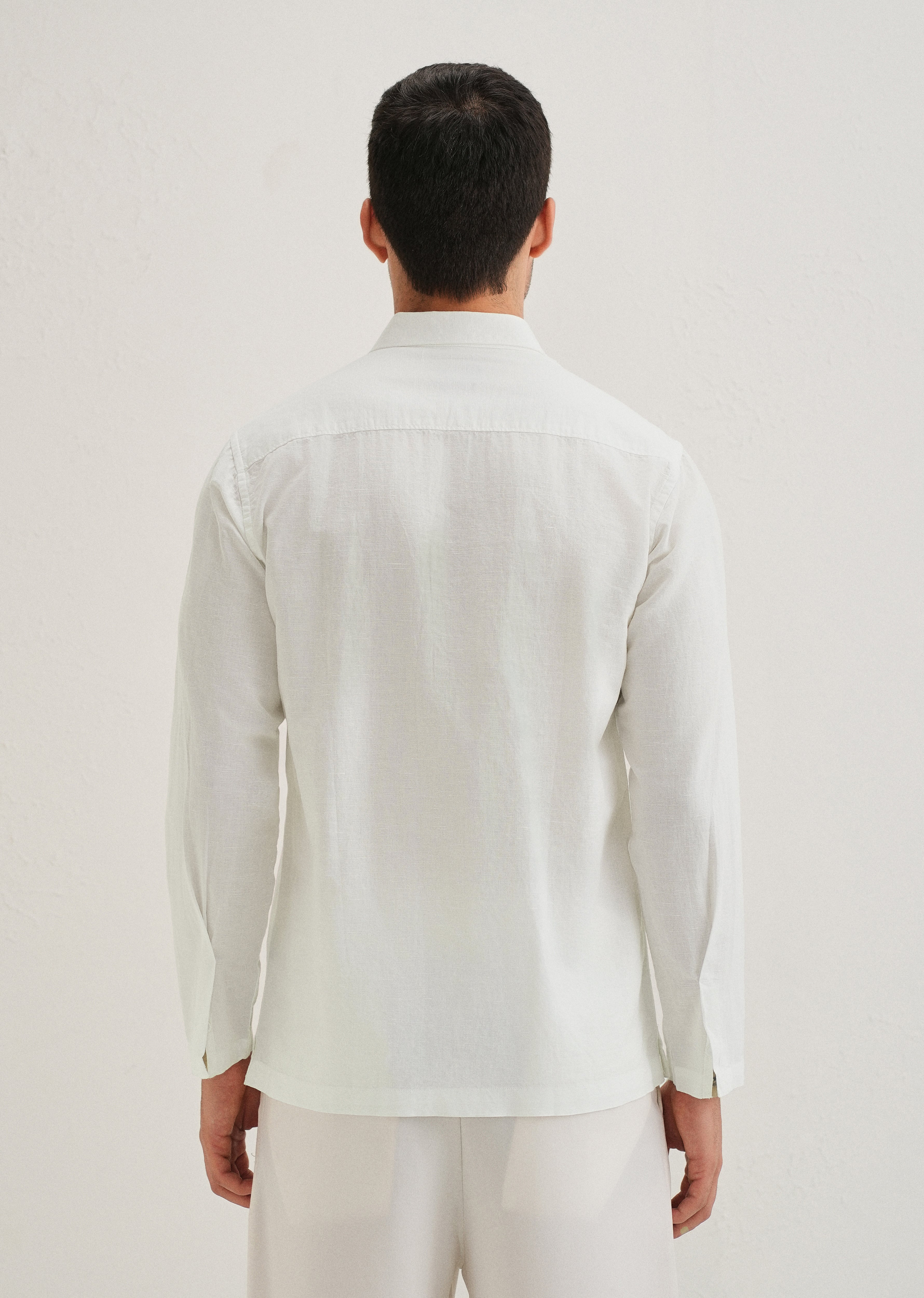 White Hidden Sleeve Placket Cotton Linen Shirt