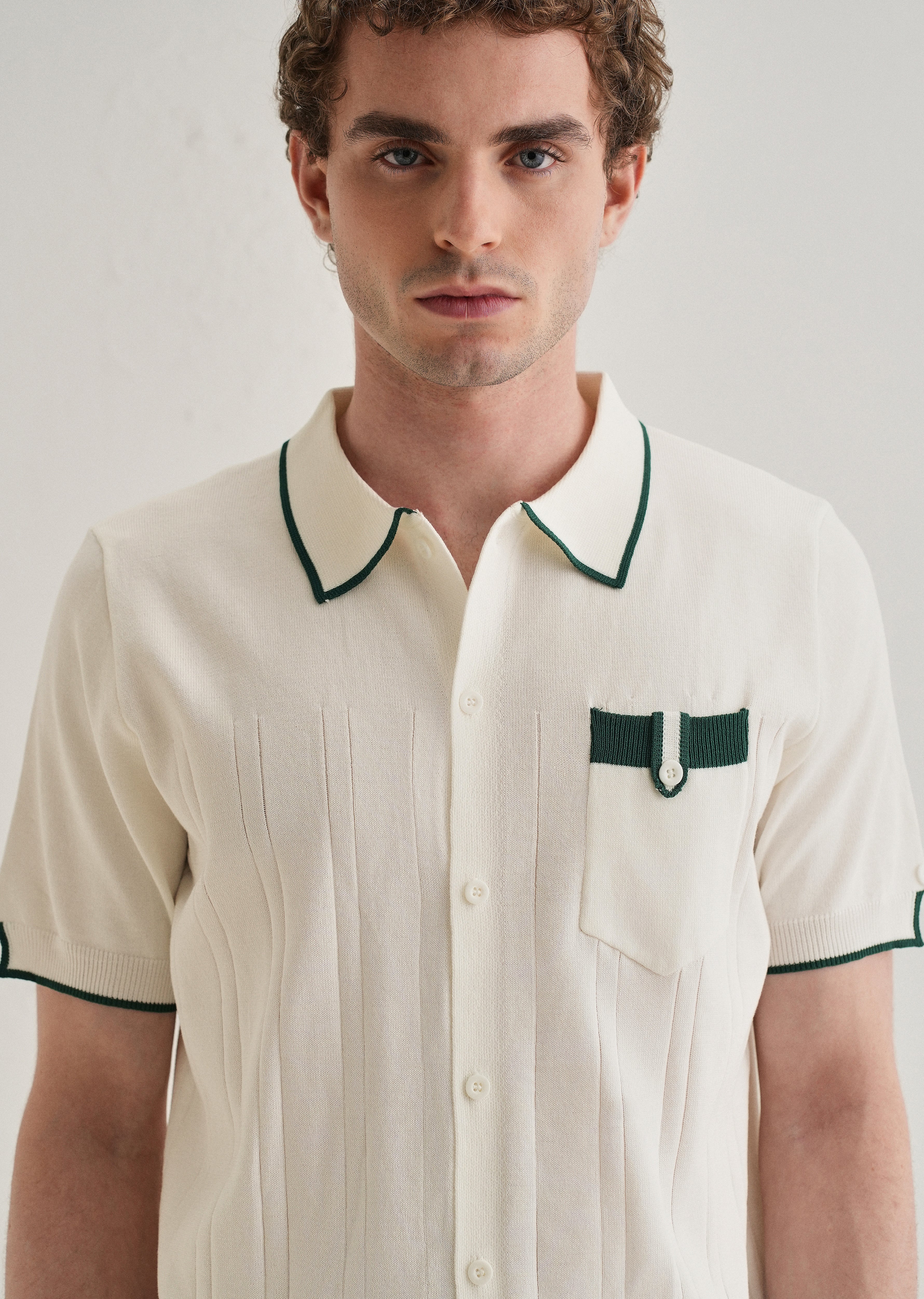 White Knitted Notch Sleeve Shirt