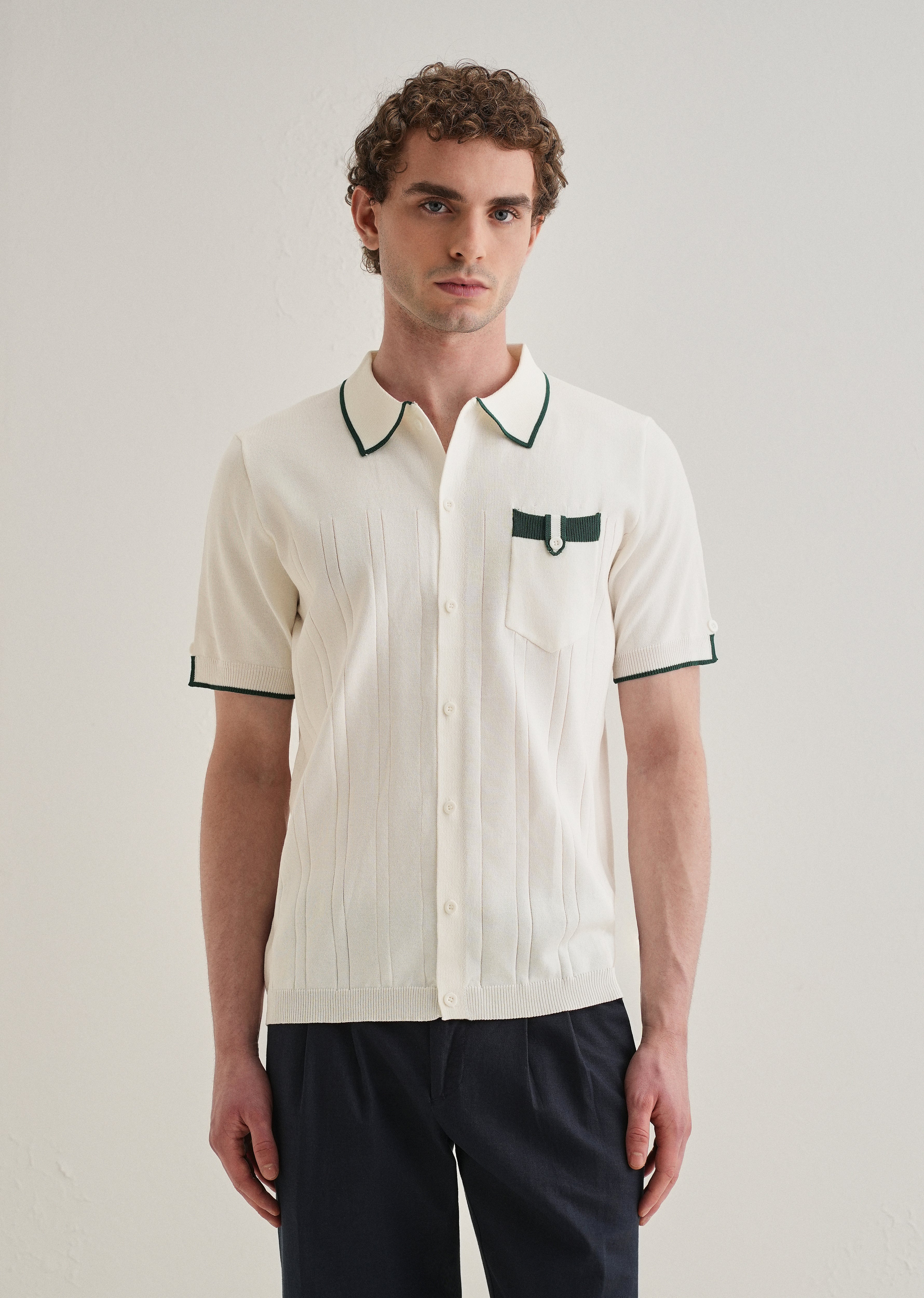 White Knitted Notch Sleeve Shirt