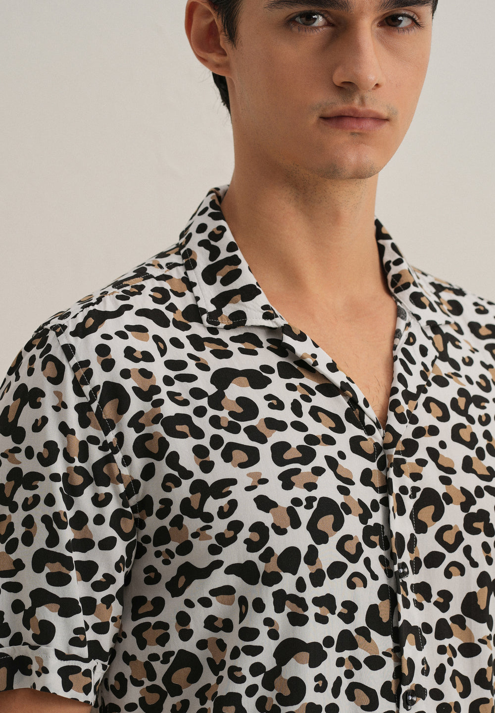 White Leopardic Print Half sleeve shirt