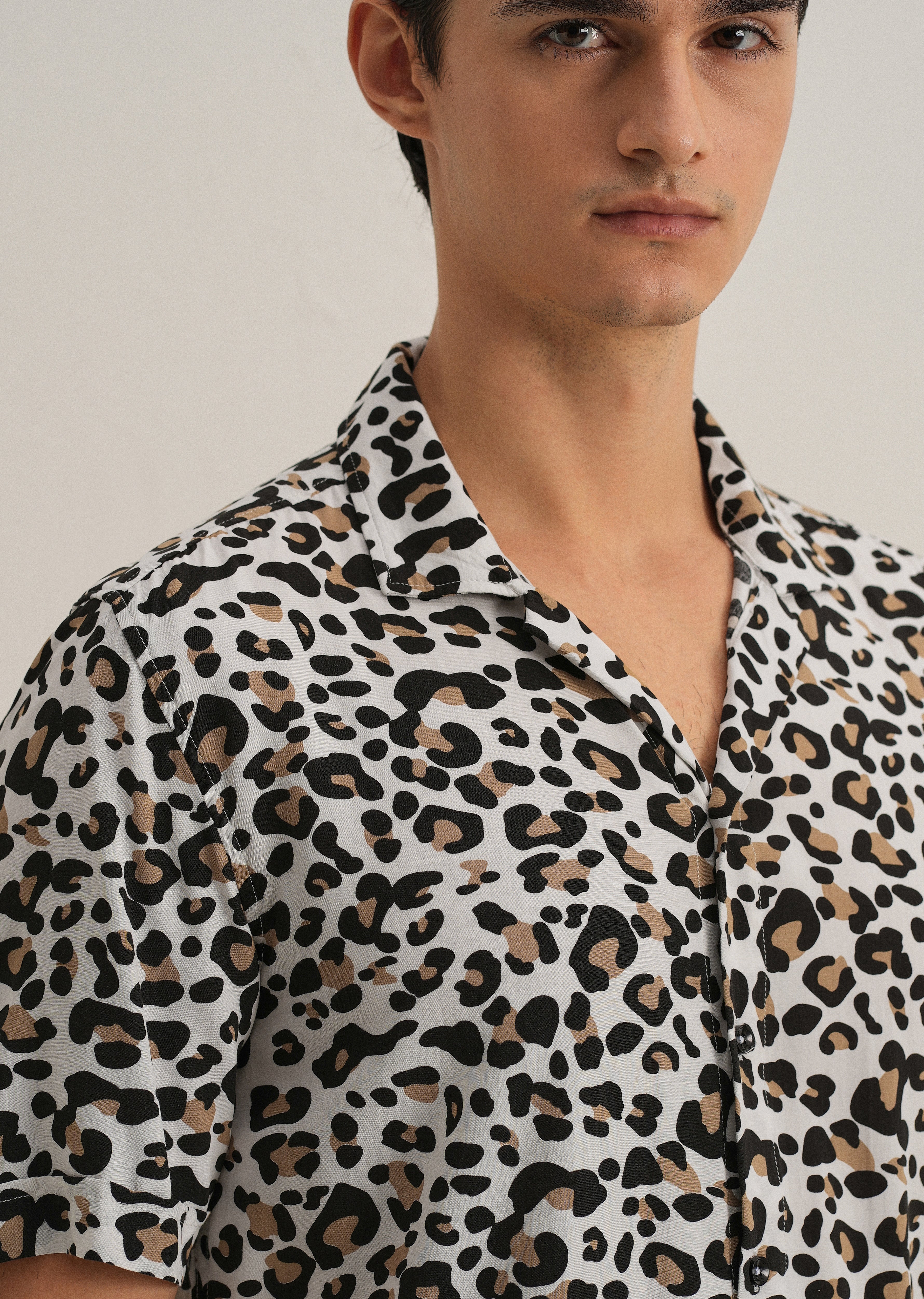 White Leopardic Print Half sleeve shirt