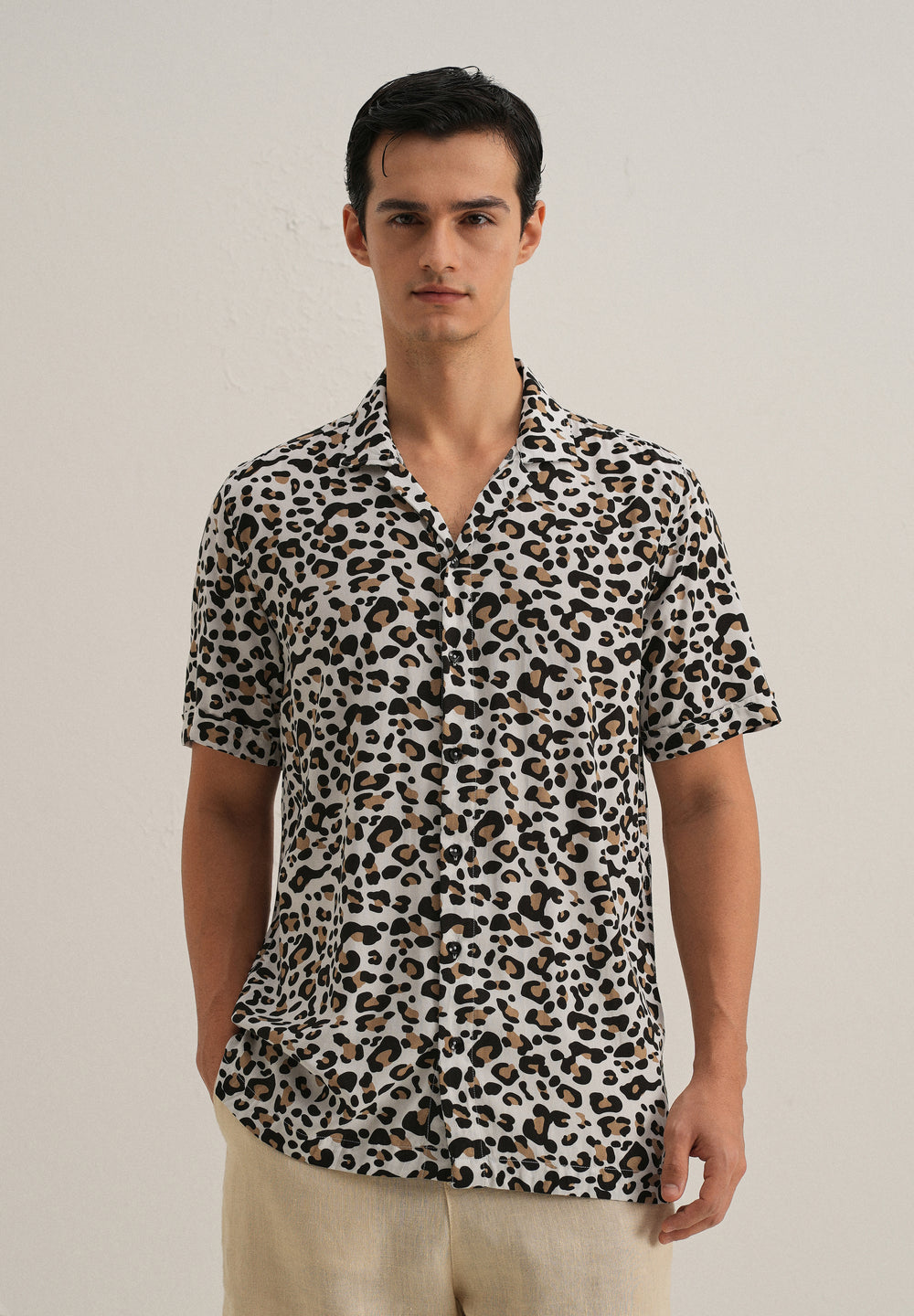 White Leopardic Print Half sleeve shirt