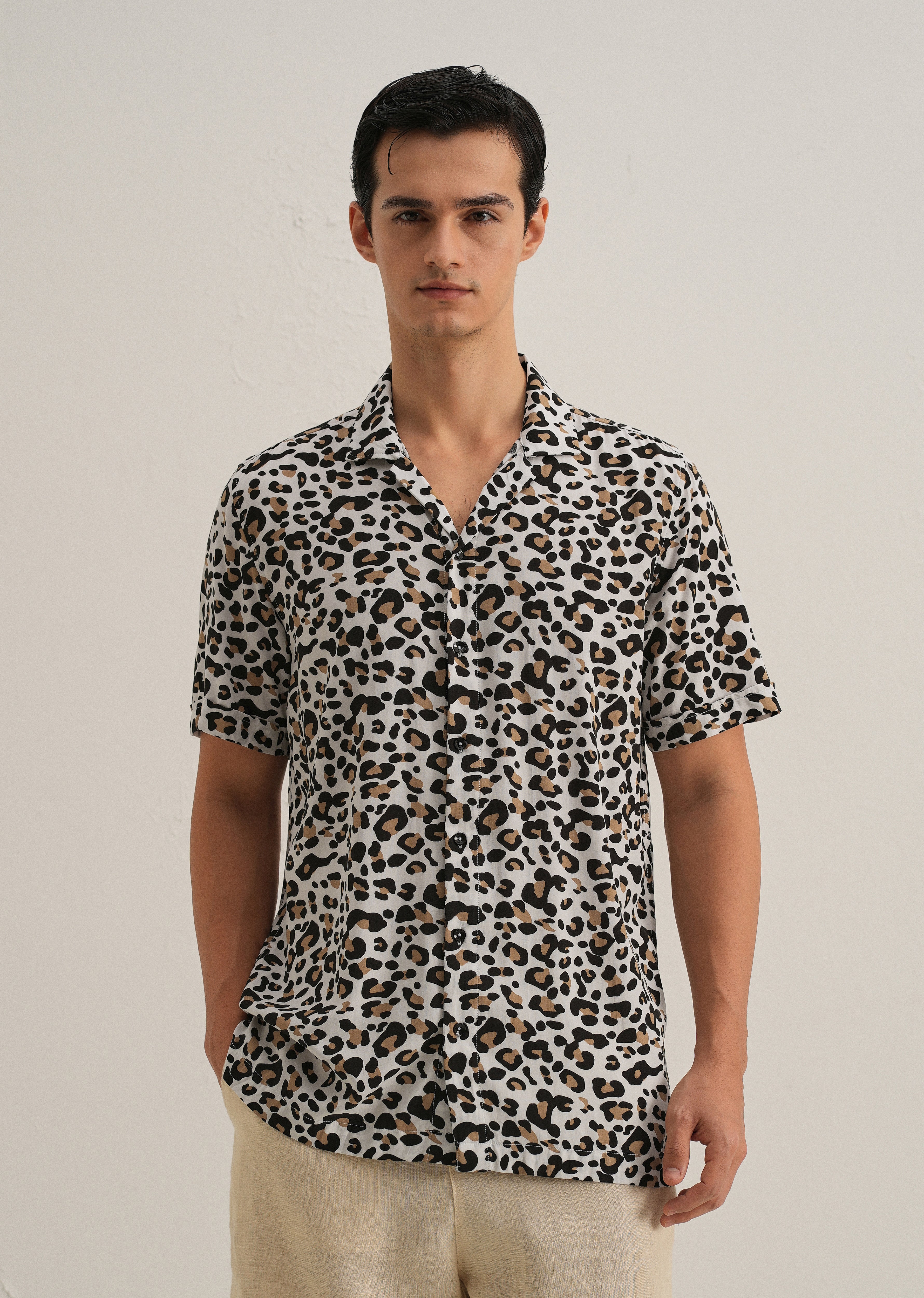 White Leopardic Print Half sleeve shirt