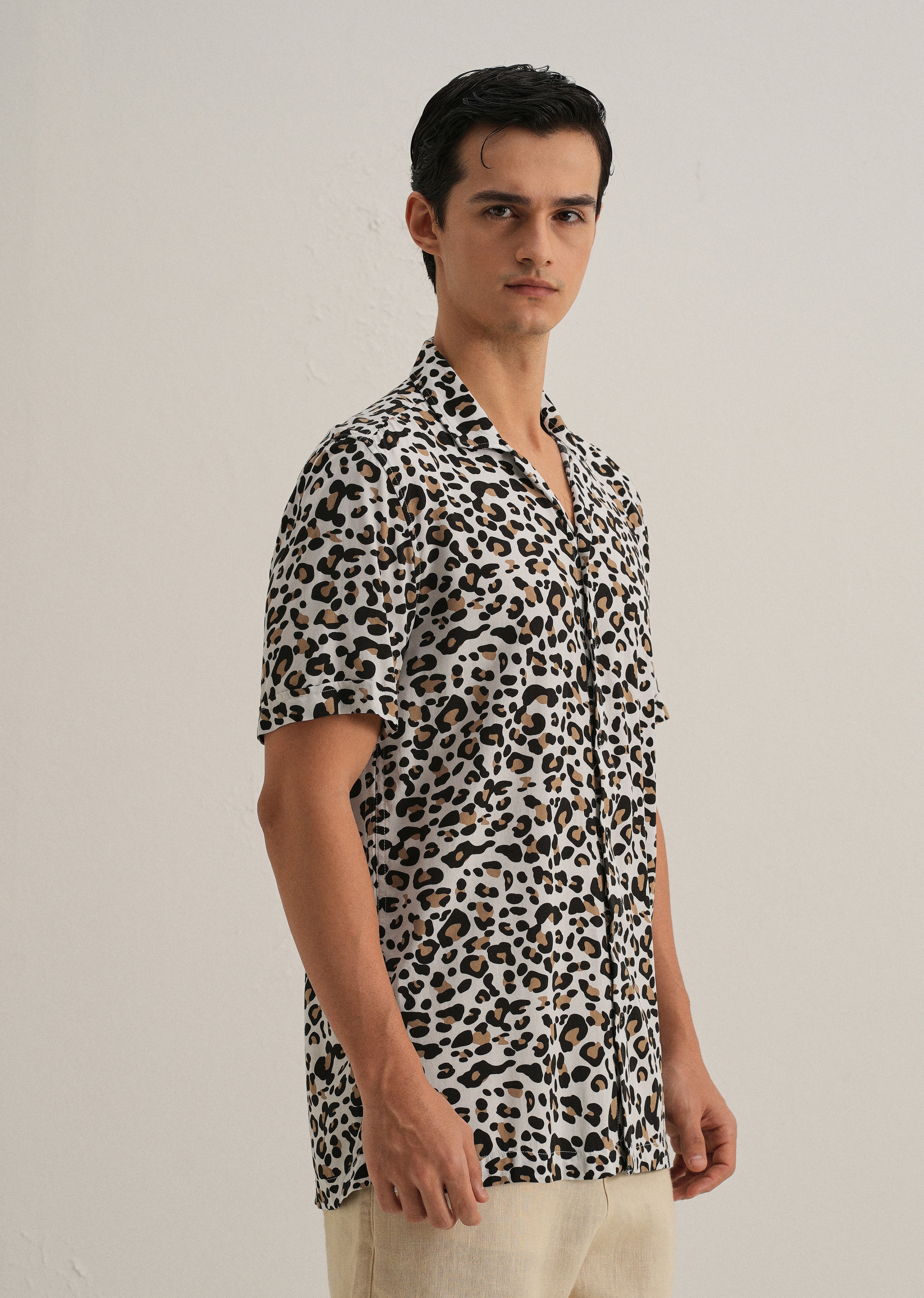 White Leopardic Print Half sleeve shirt