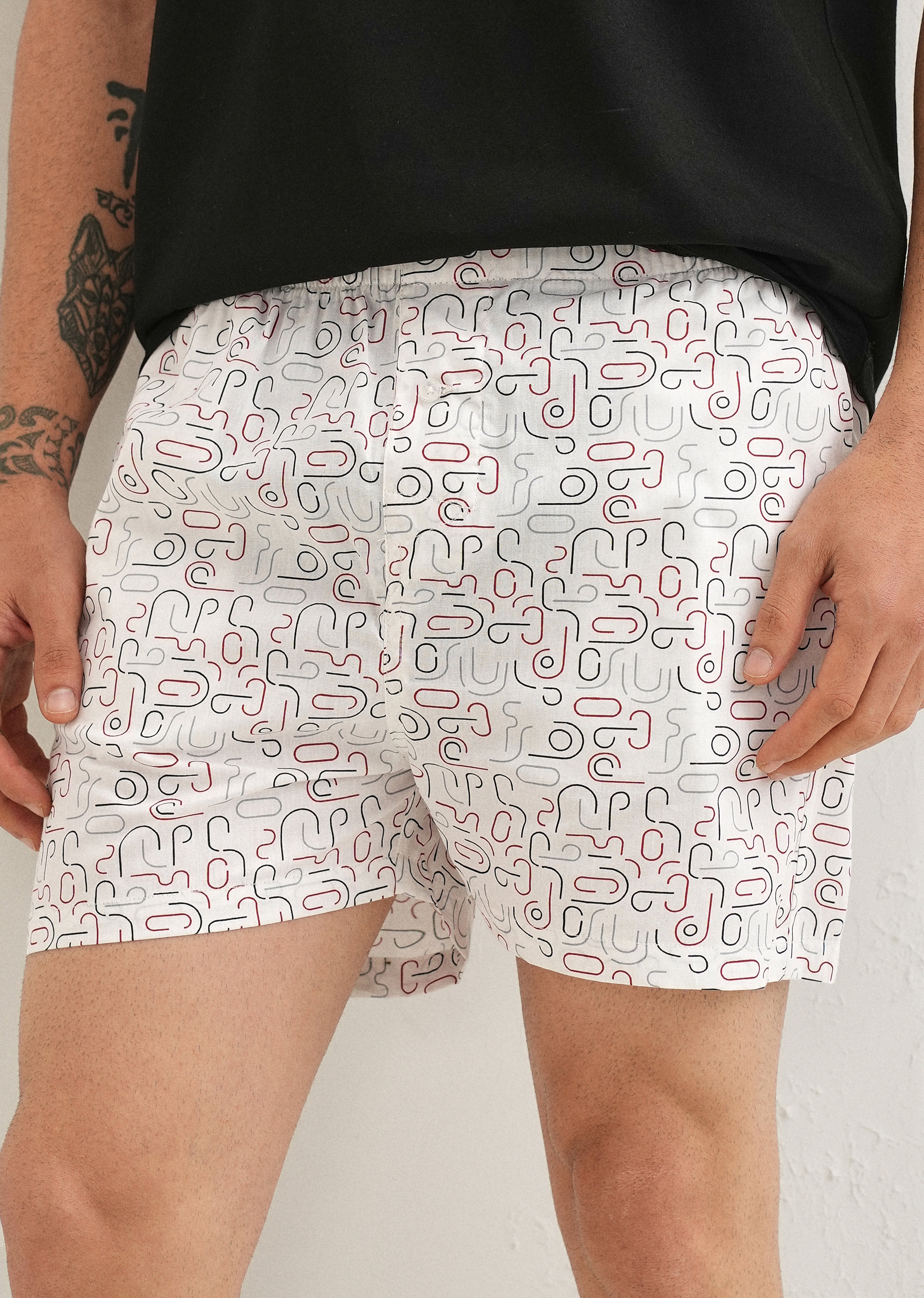 White Line Art Printed Boxer