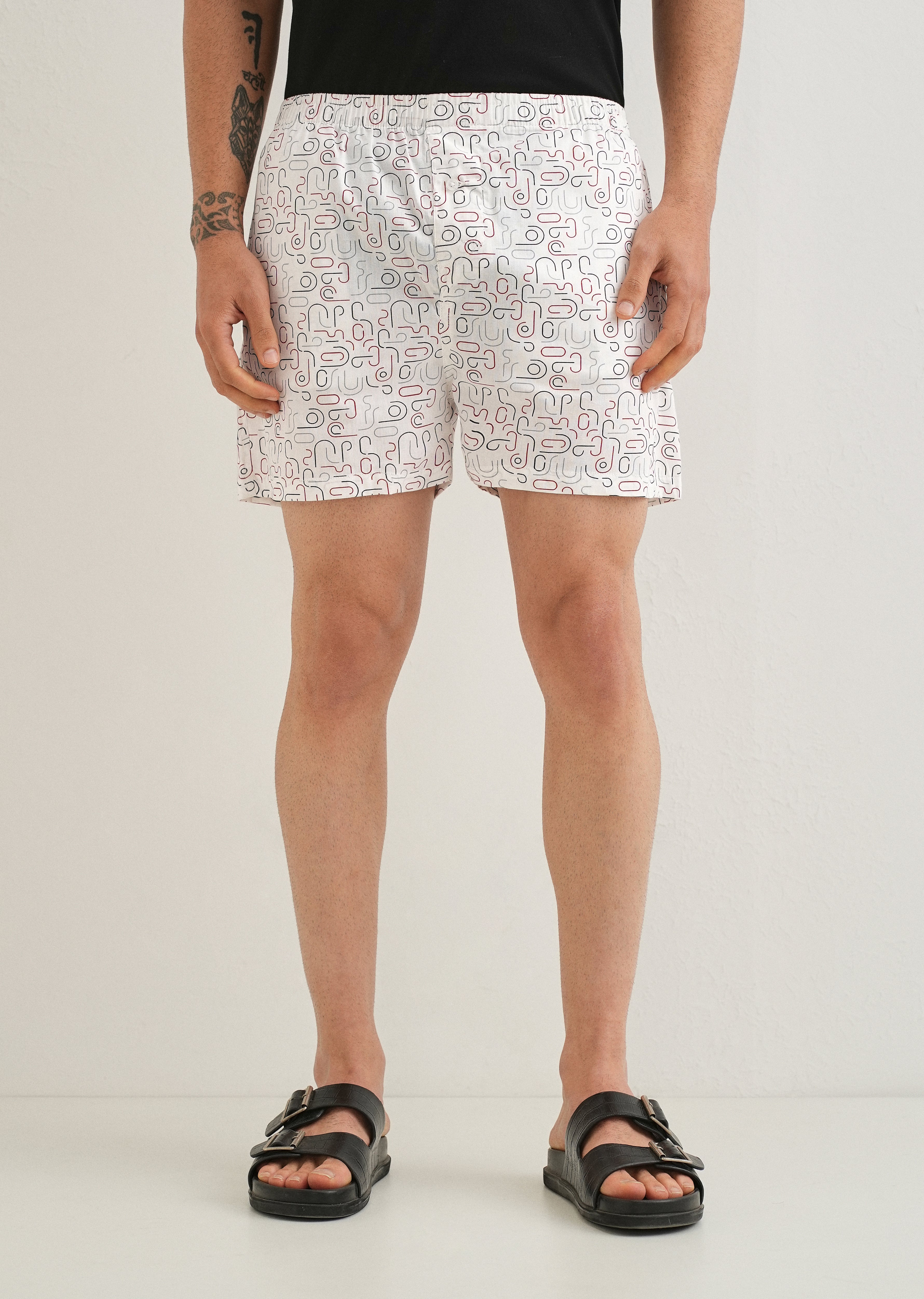 White Line Art Printed Boxer