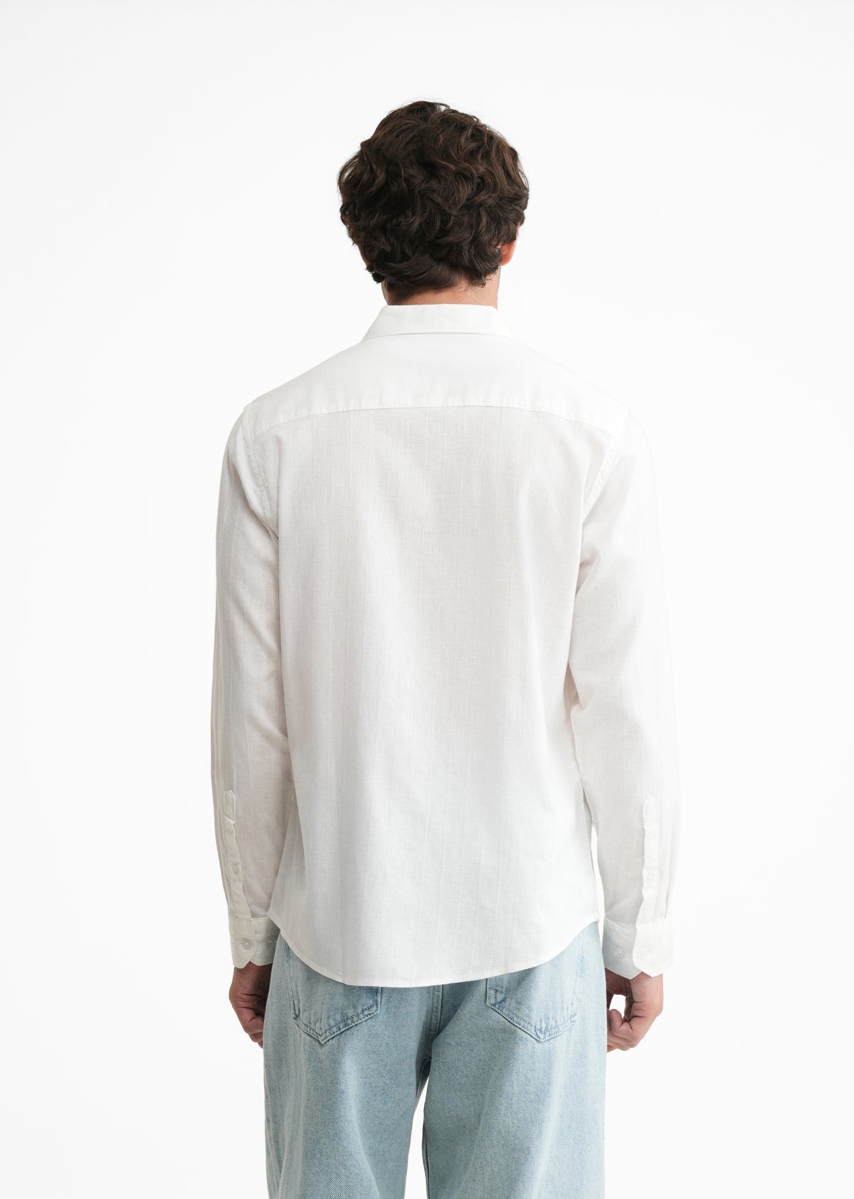 White Lyocell Cotton Self-Stripe Shirt