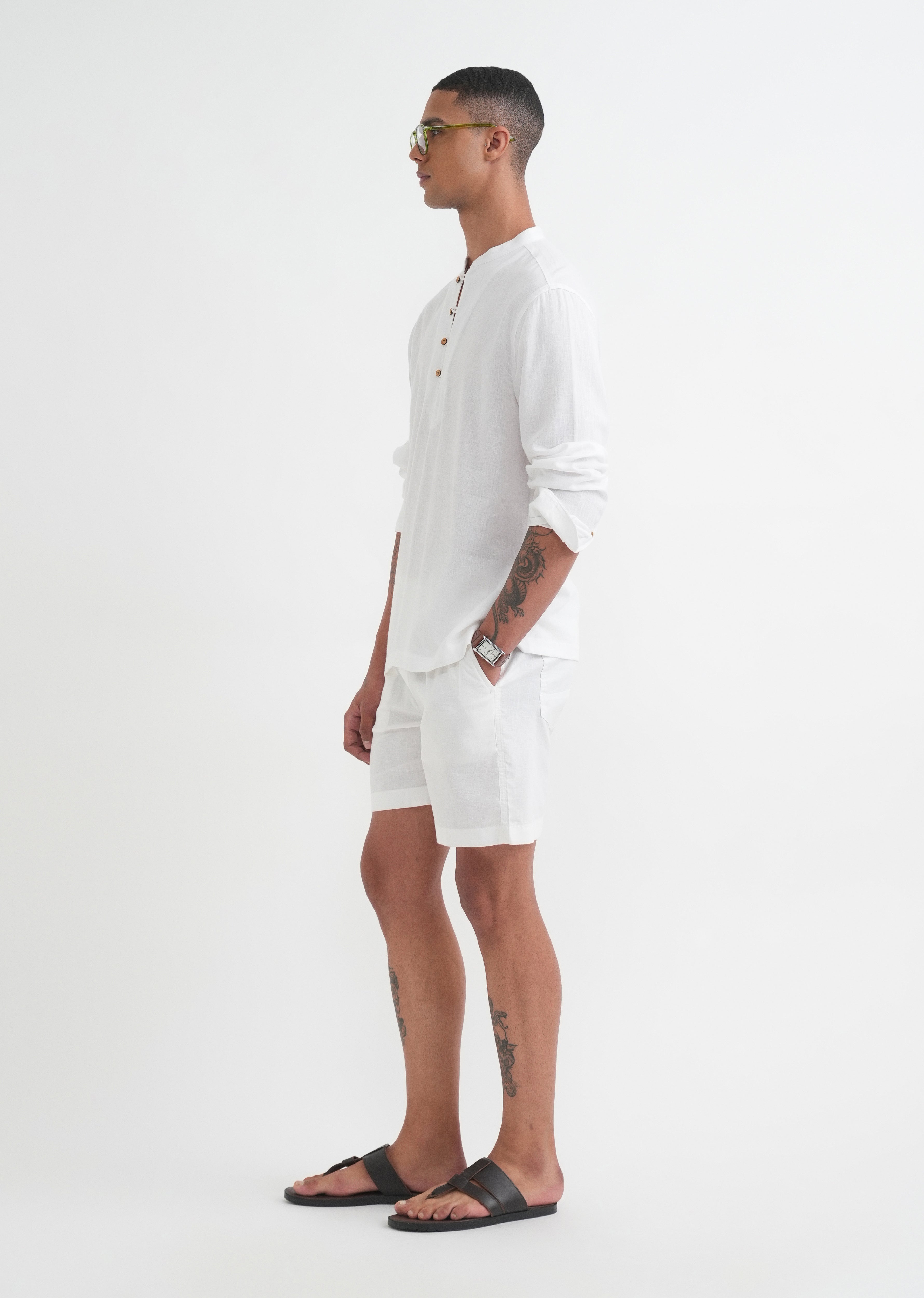White Mandarin Collar Kurta Shirt