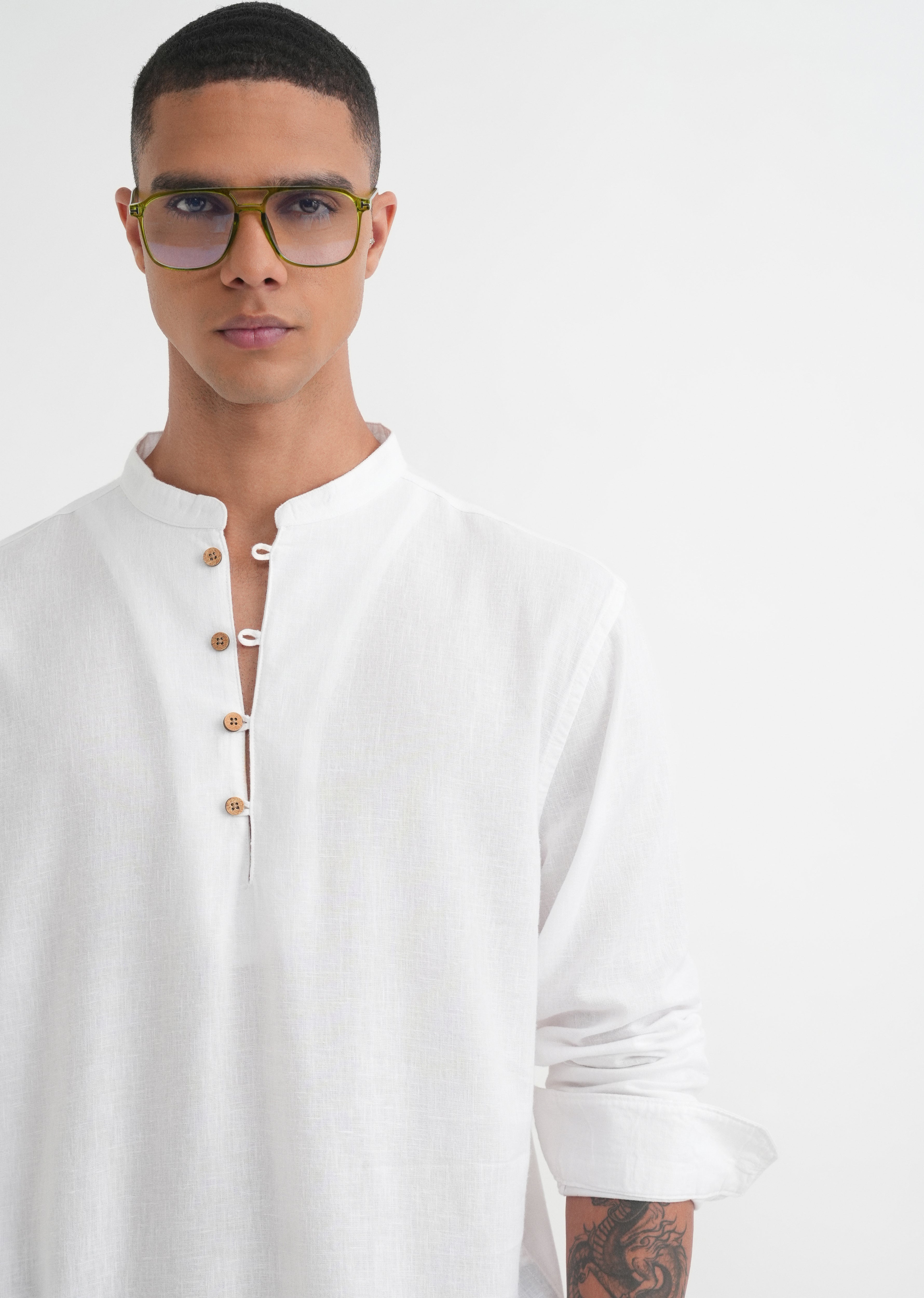 White Mandarin Collar Kurta Shirt