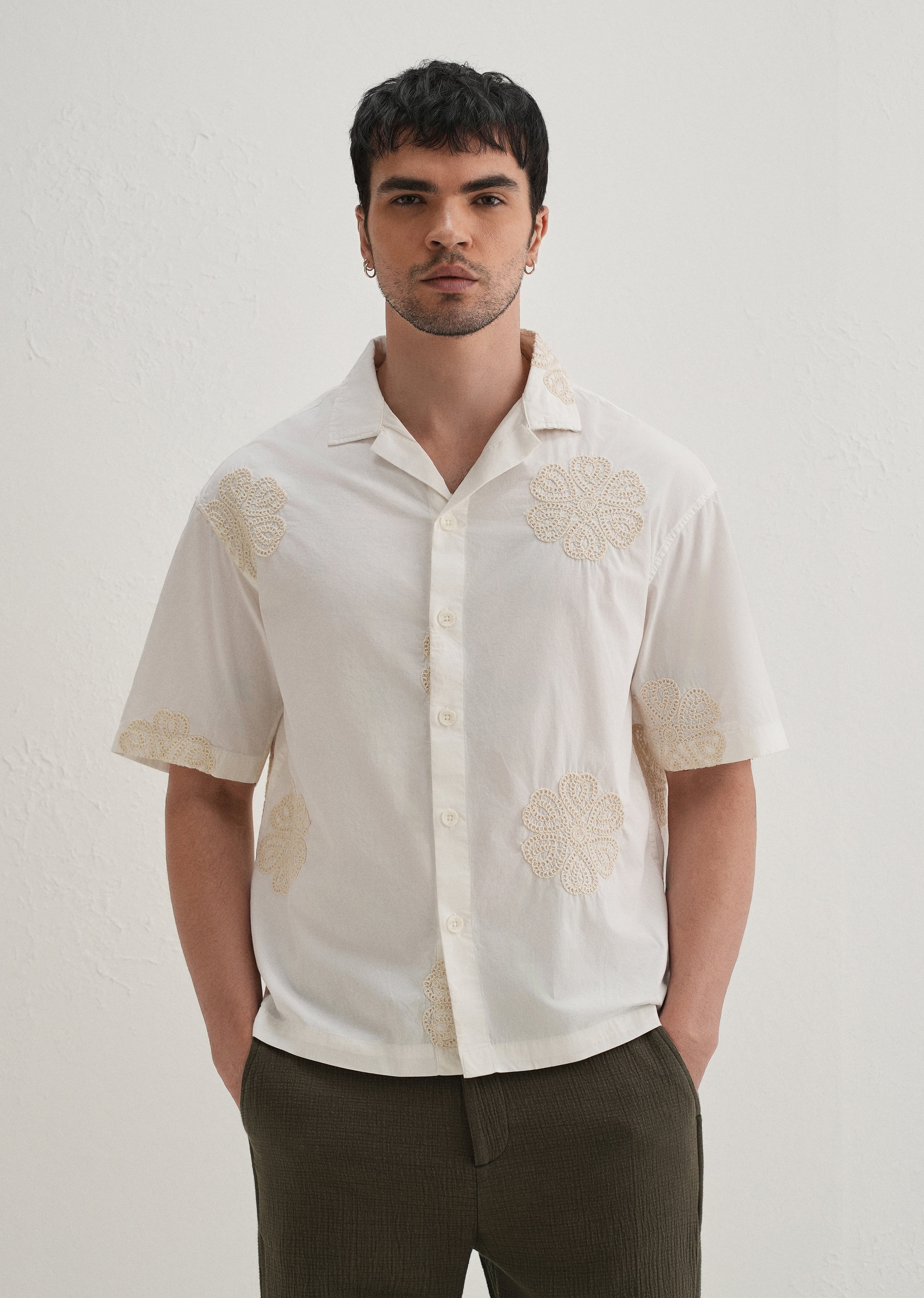 White Medallion Embroidered Shirt