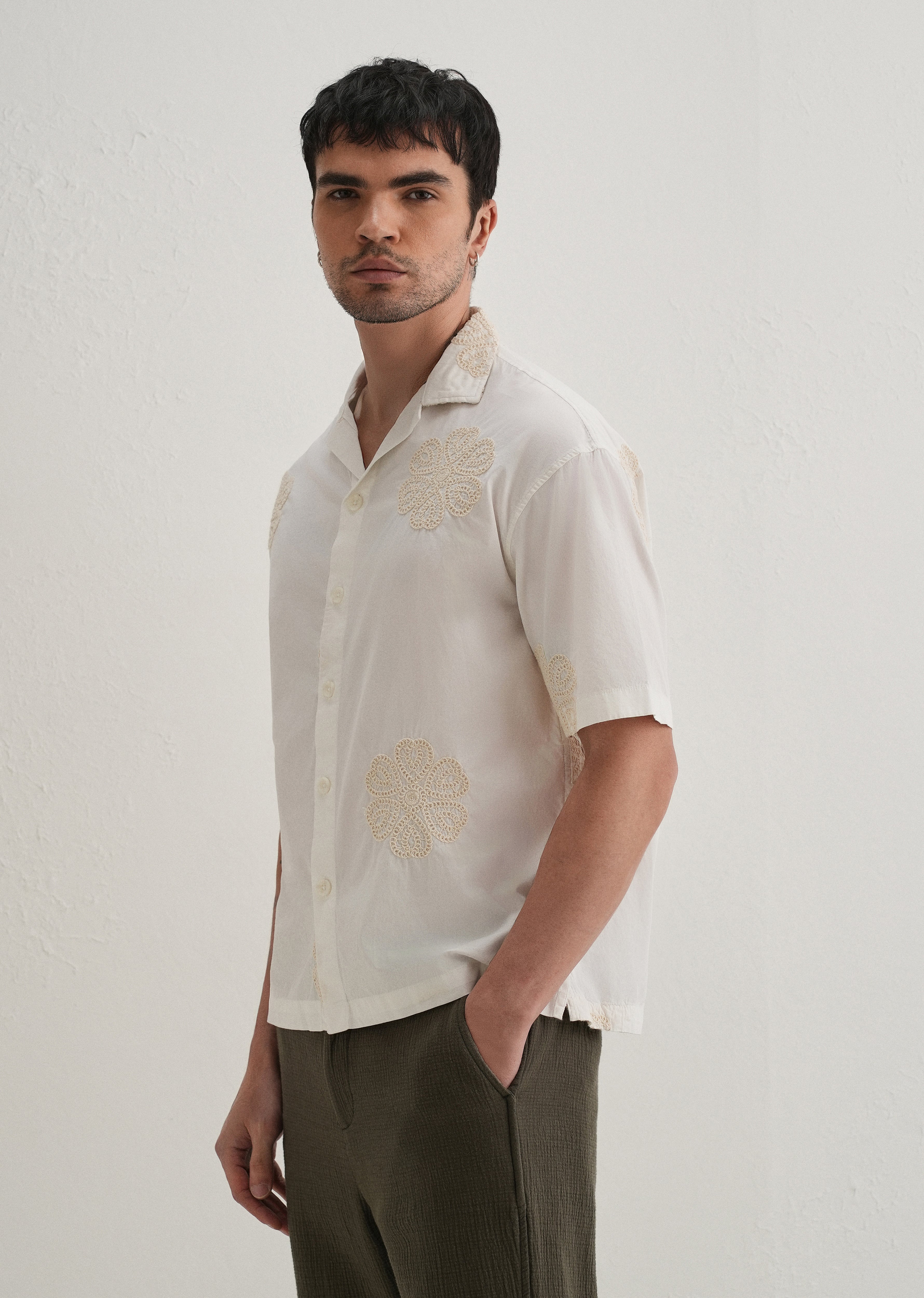 White Medallion Embroidered Shirt