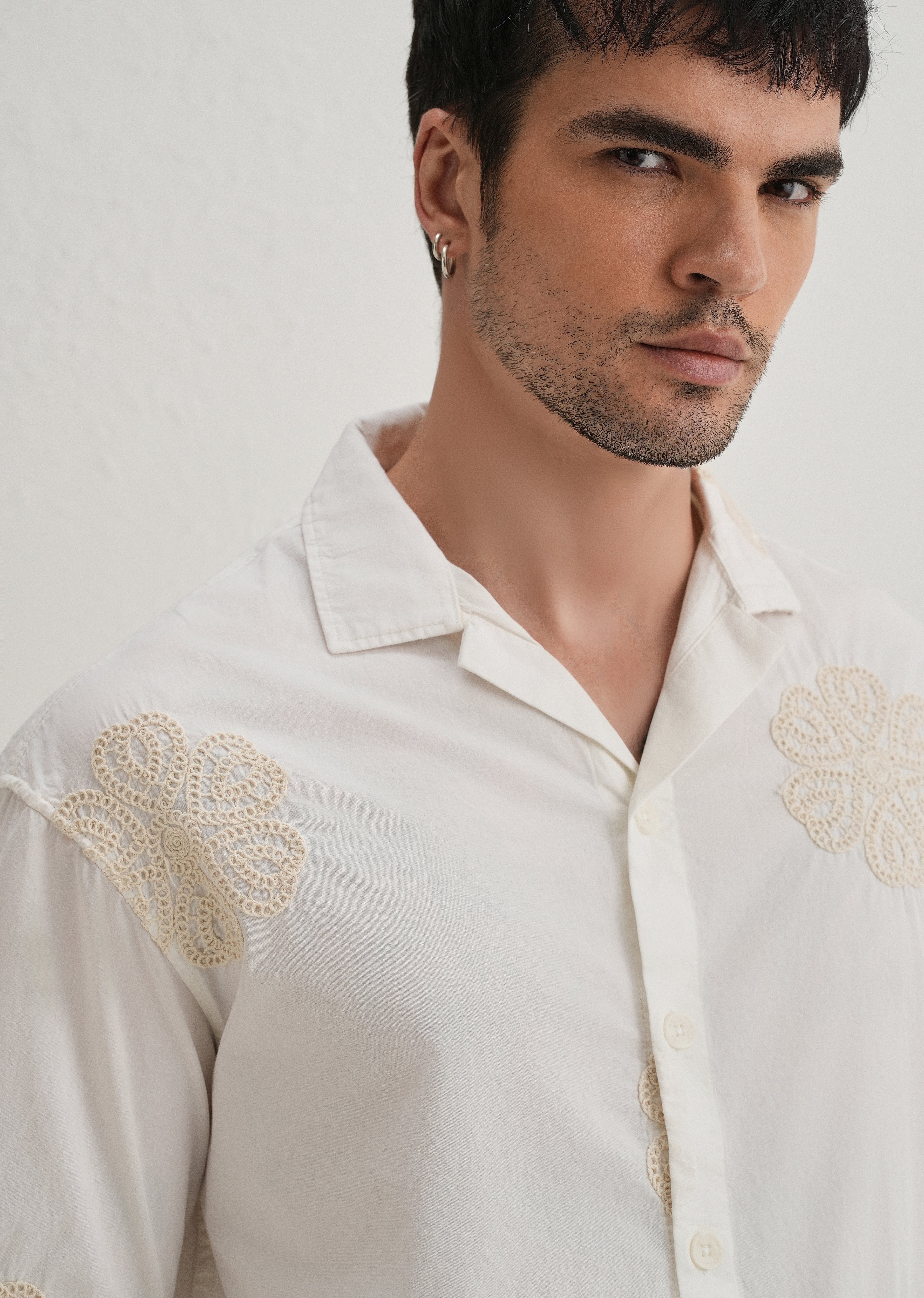 White Medallion Embroidered Shirt