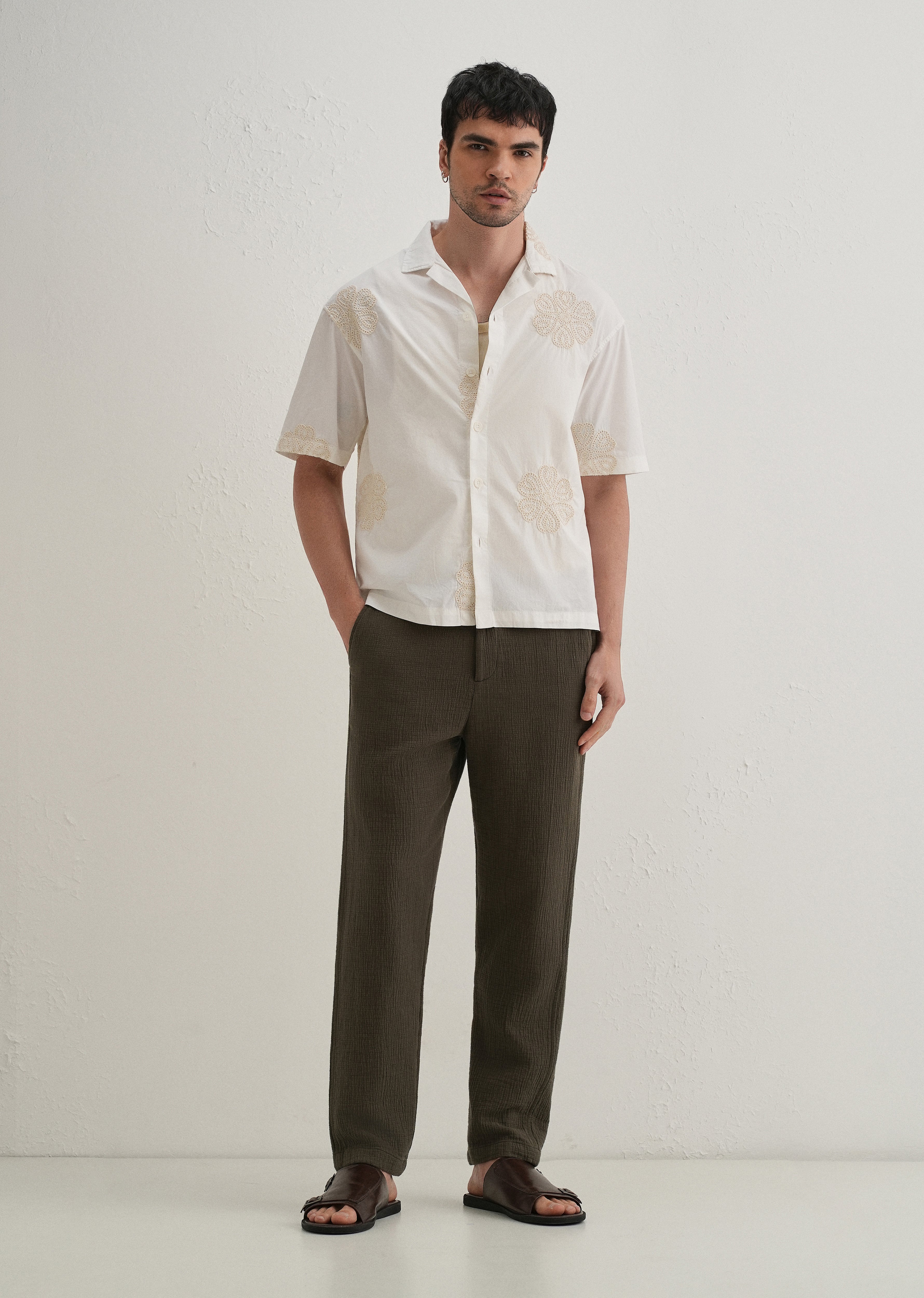 White Medallion Embroidered Shirt