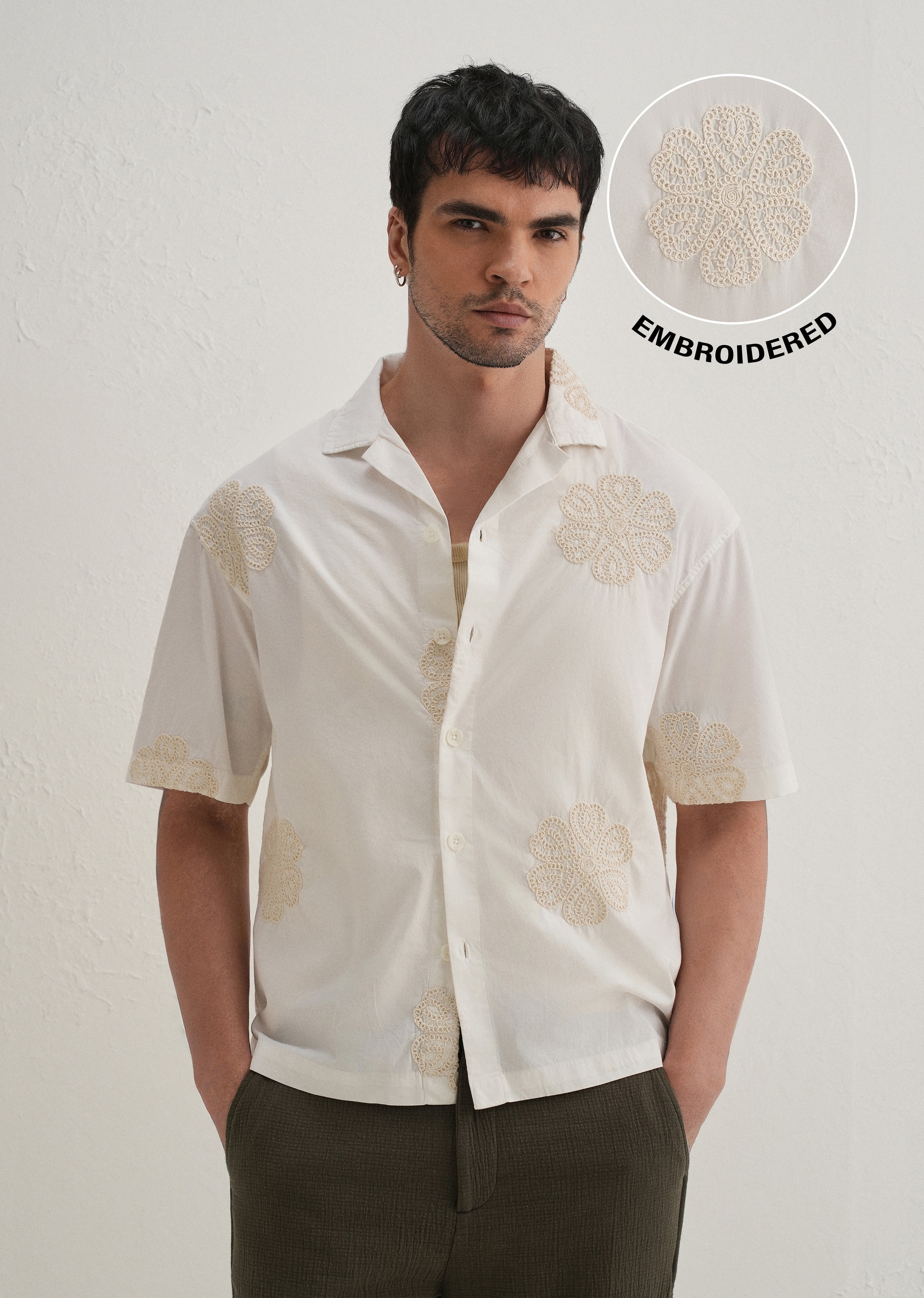 White Medallion Embroidered Shirt