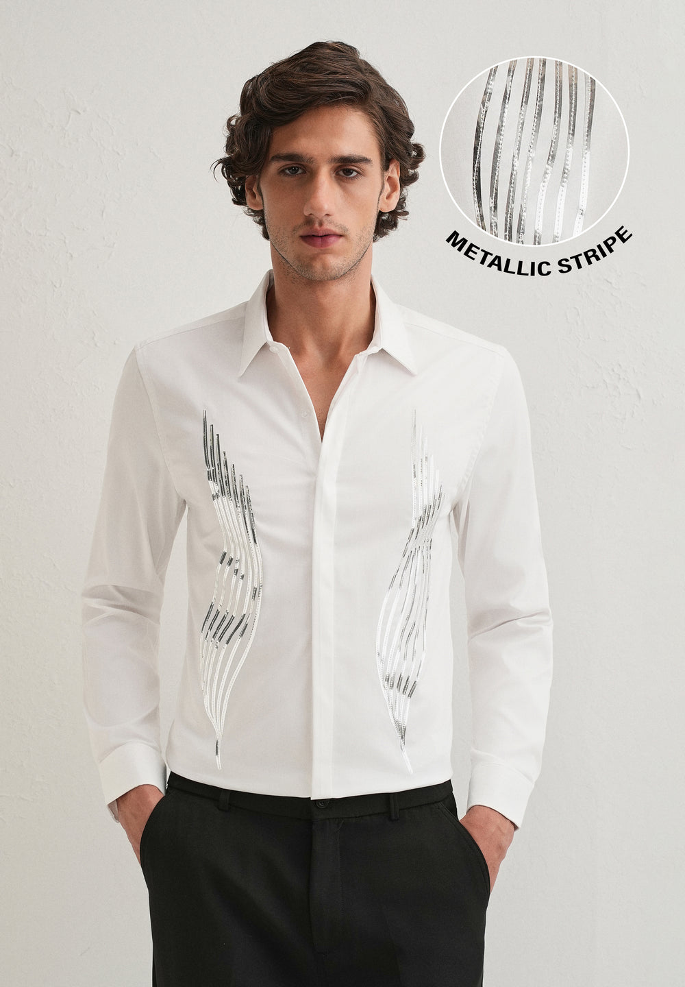 White Metallic Flare Designer Shirt