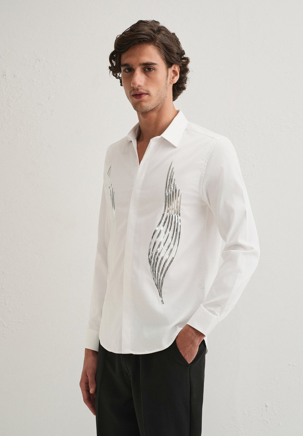 White Metallic Flare Designer Shirt