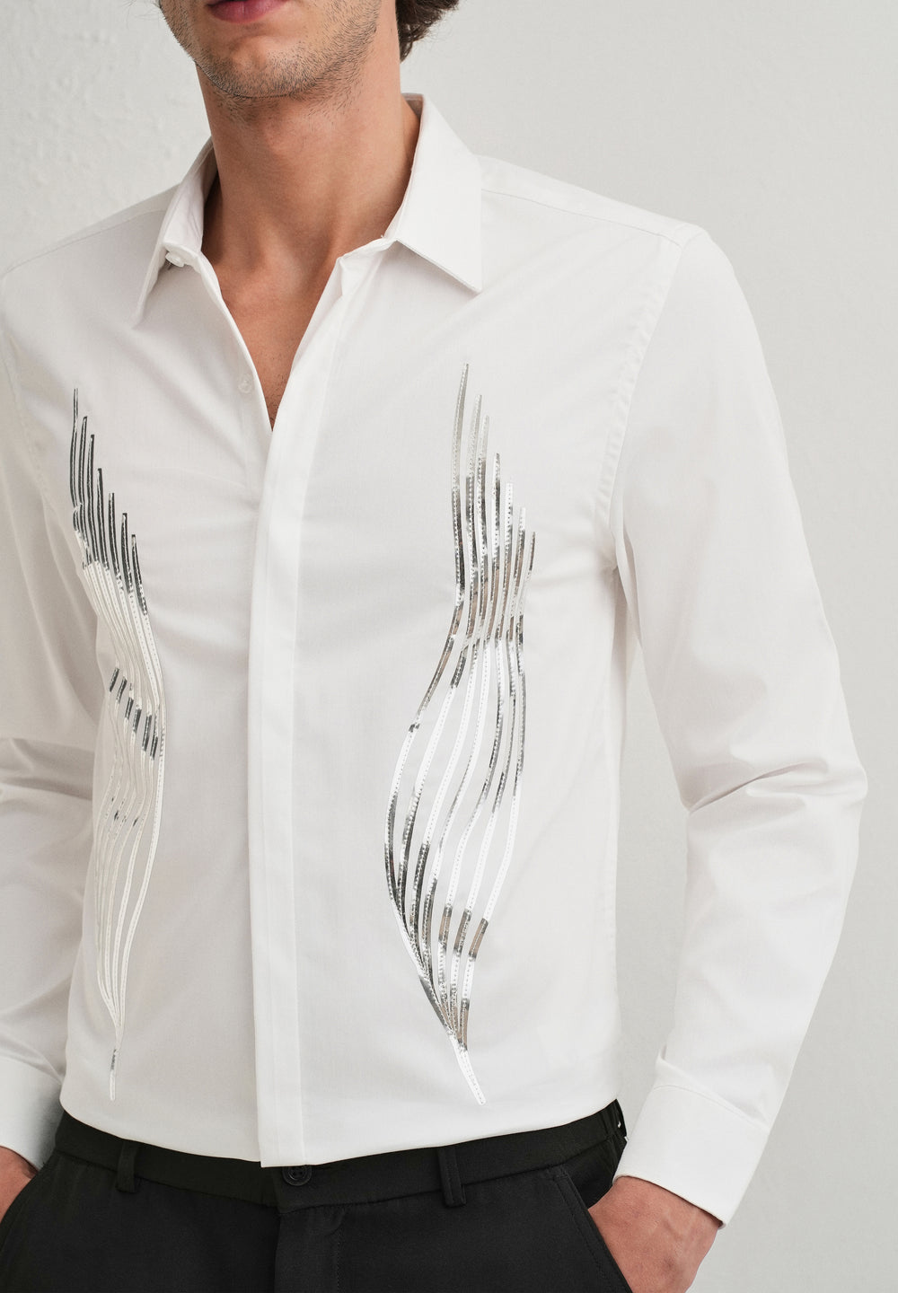 White Metallic Flare Designer Shirt