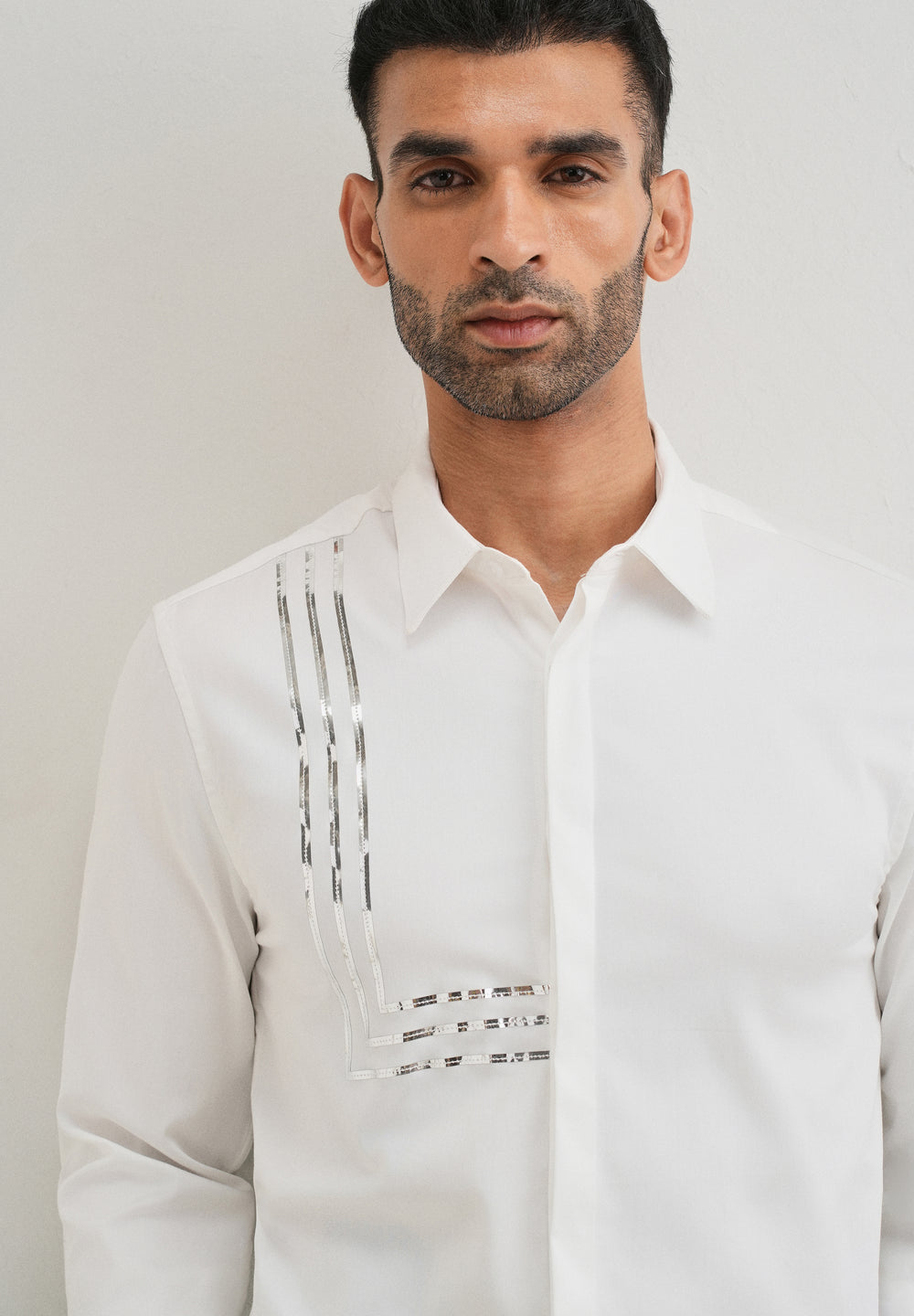 White Metallic Stripe Designer Shirt