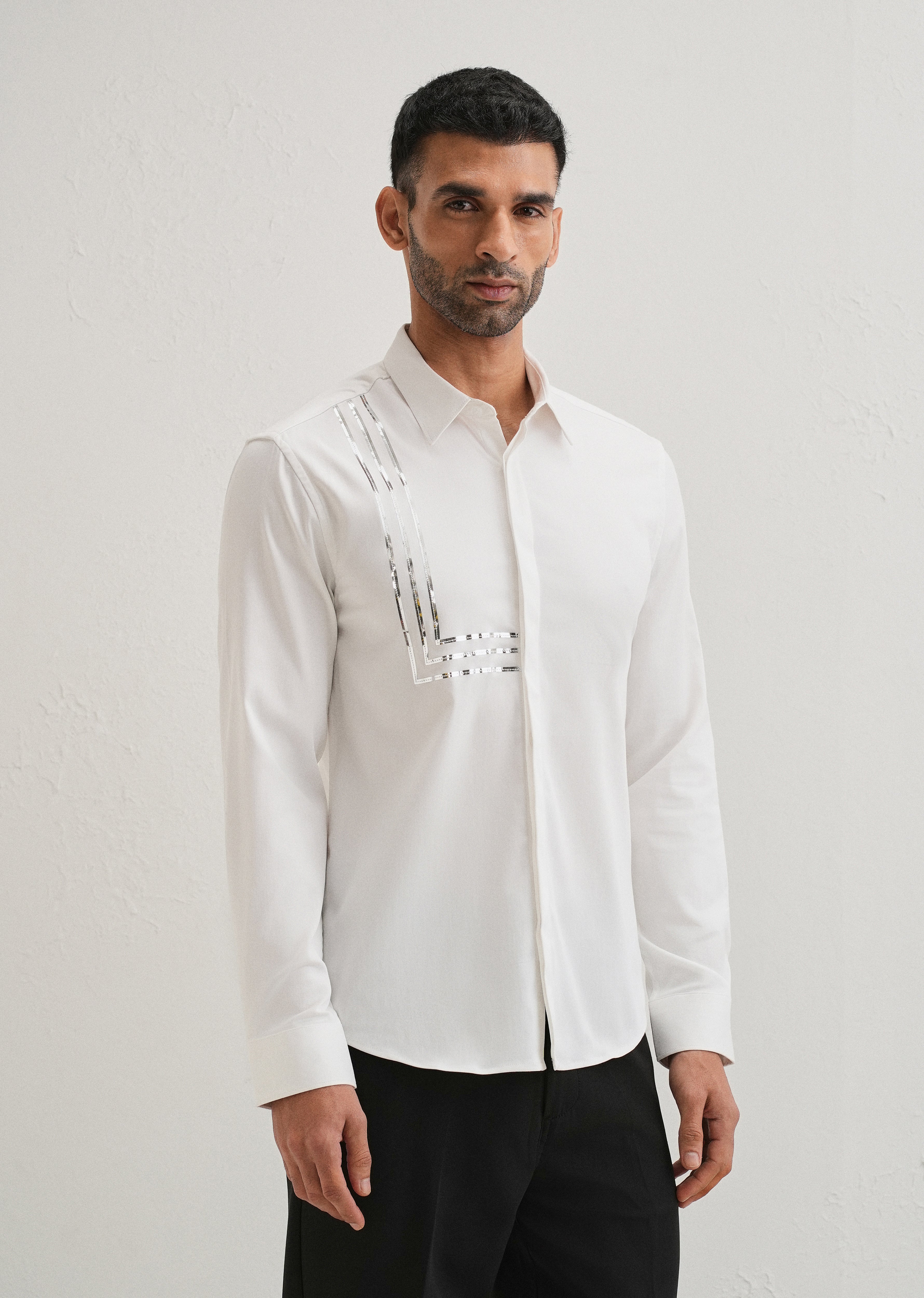 White Metallic Stripe Designer Shirt
