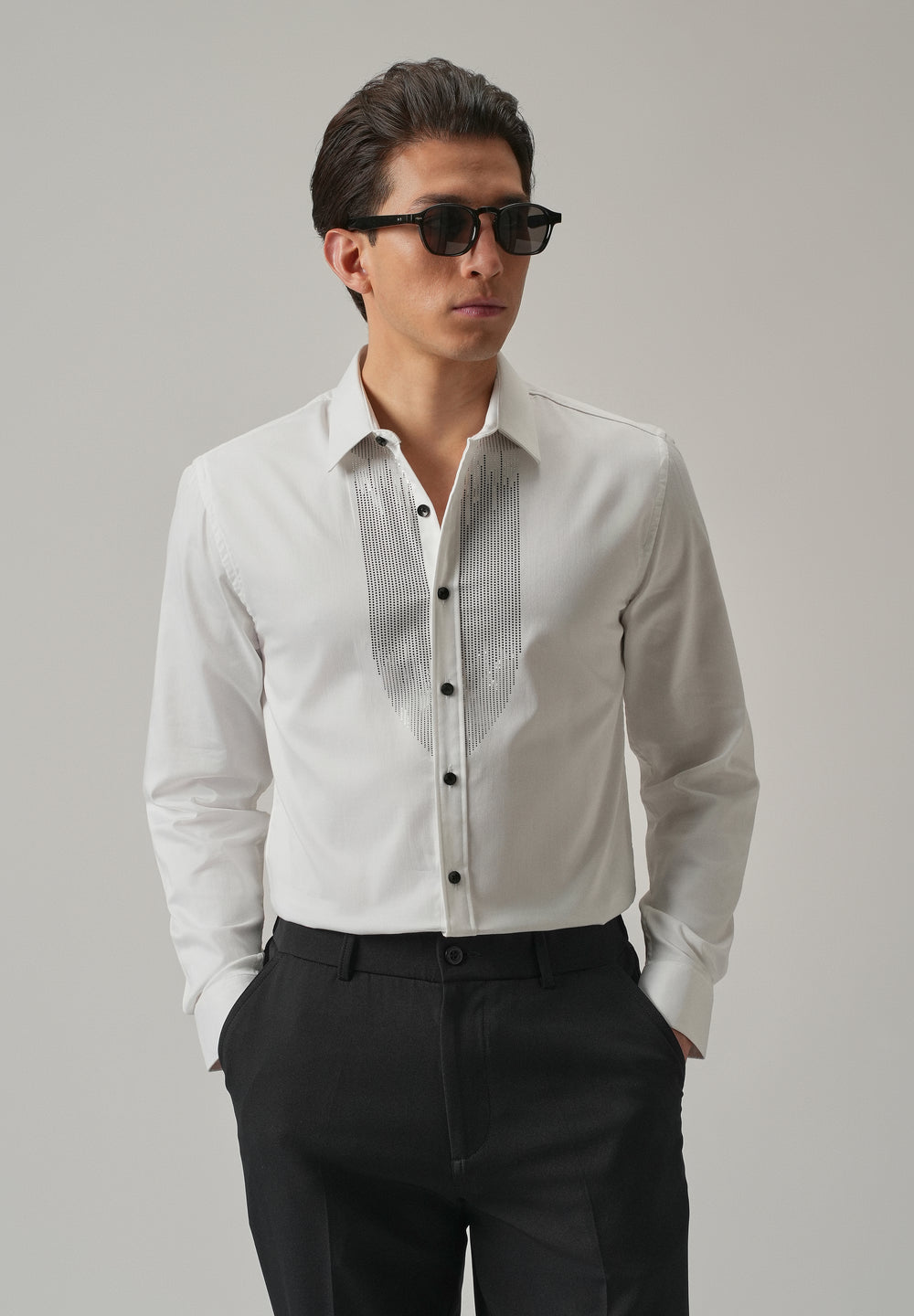 White Micro-Stud Designer Shirt