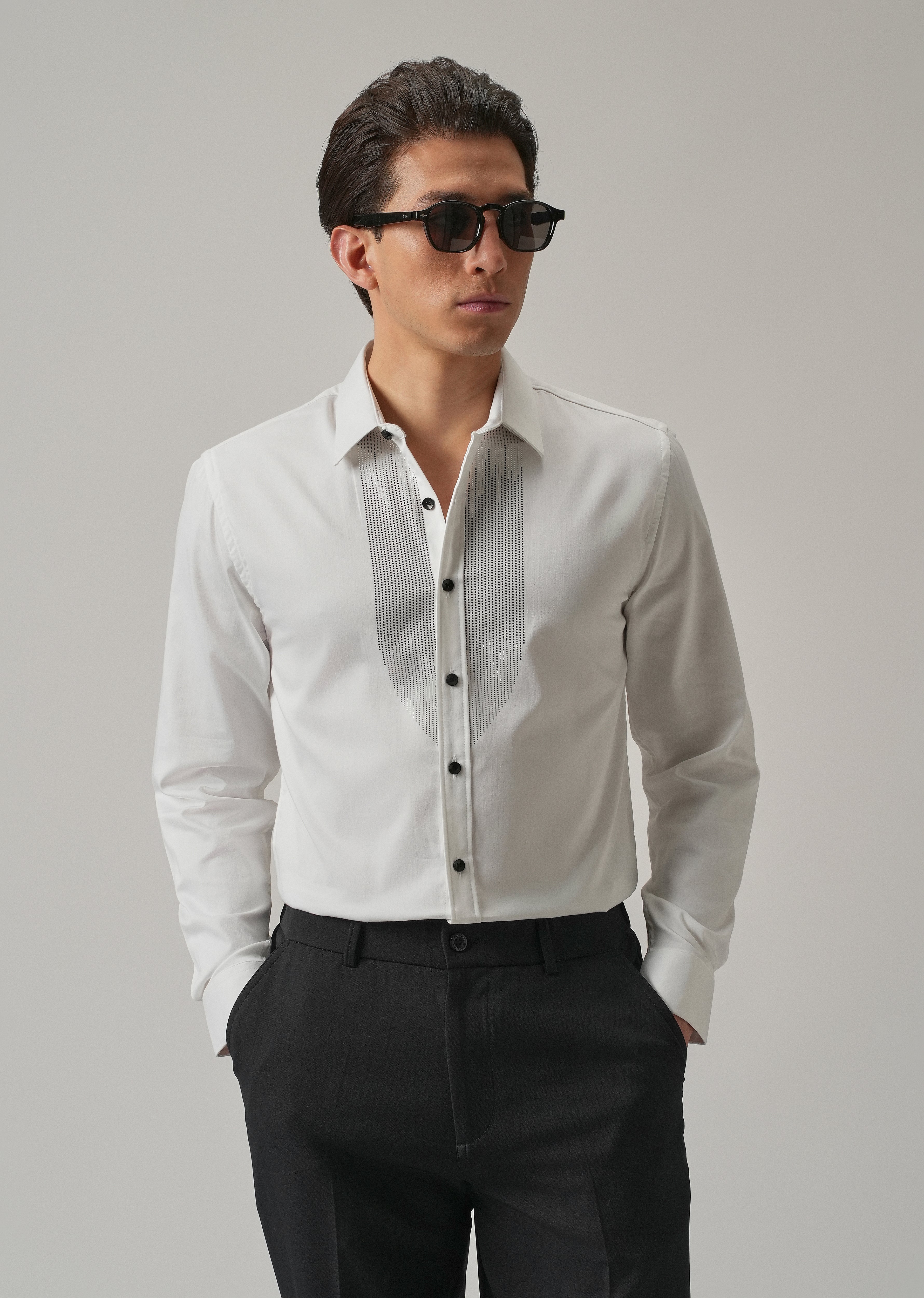White Micro-Stud Designer Shirt