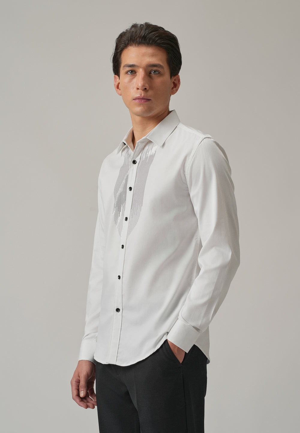 White Micro-Stud Designer Shirt