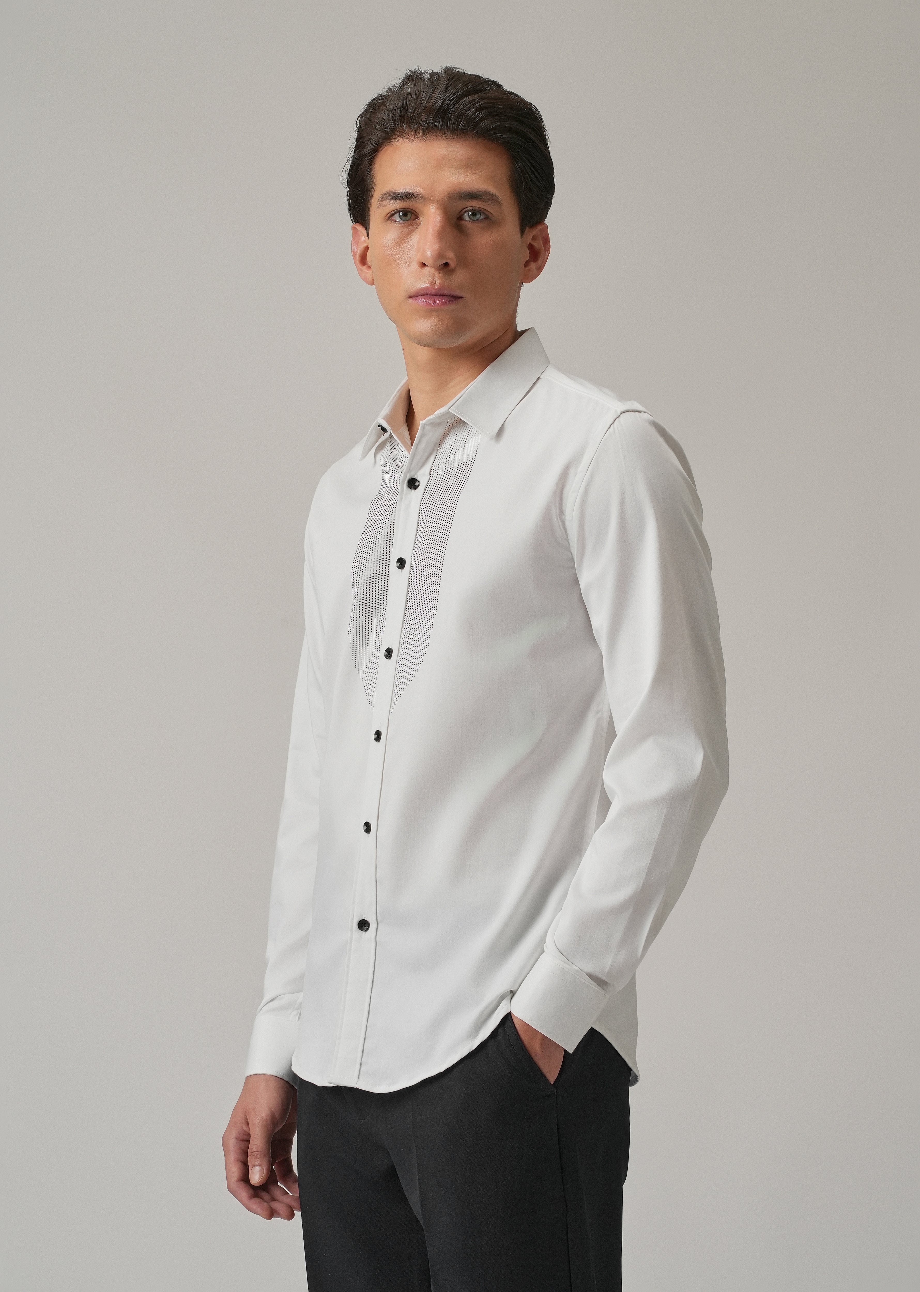 White Micro-Stud Designer Shirt