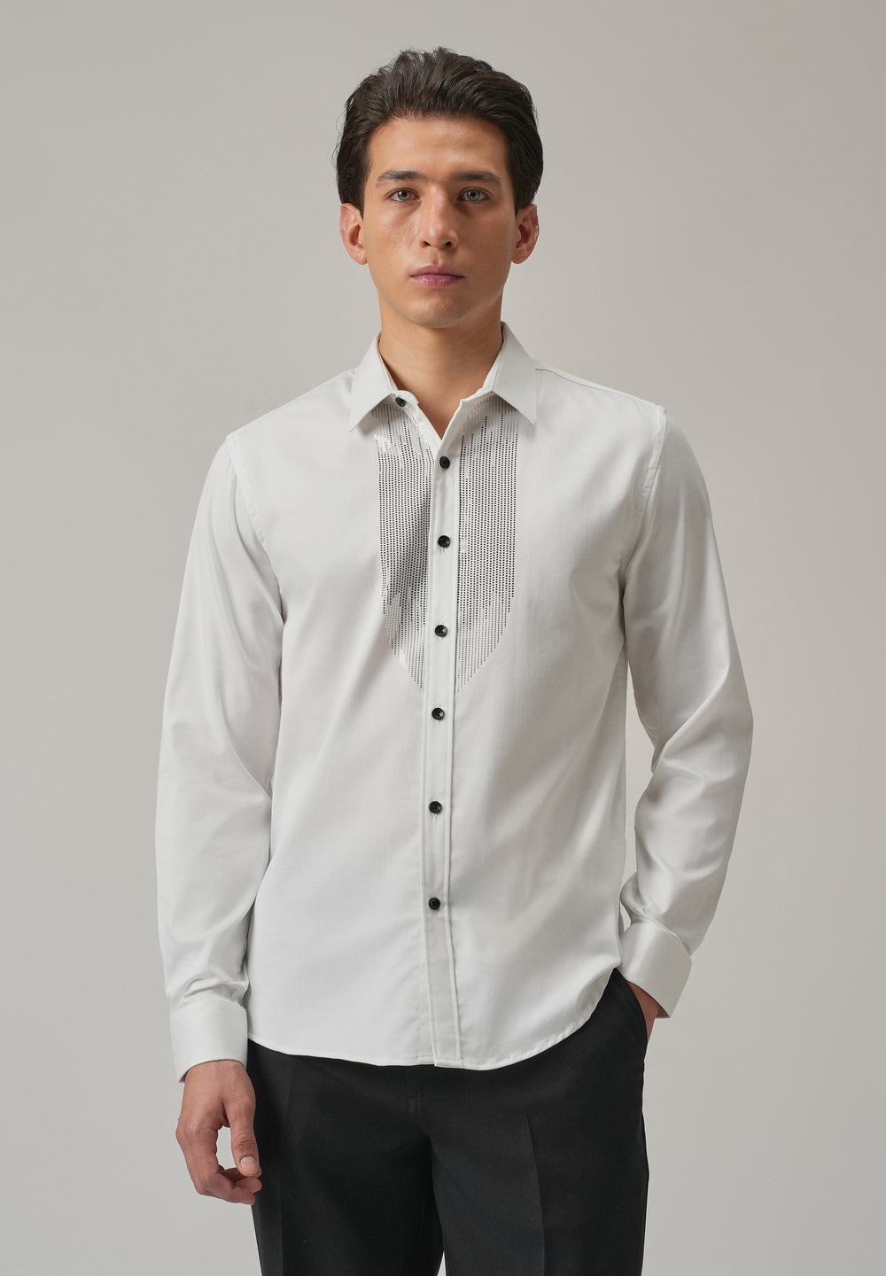 White Micro-Stud Designer Shirt