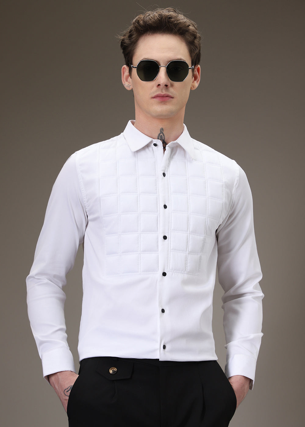 White Padded Check Shirt