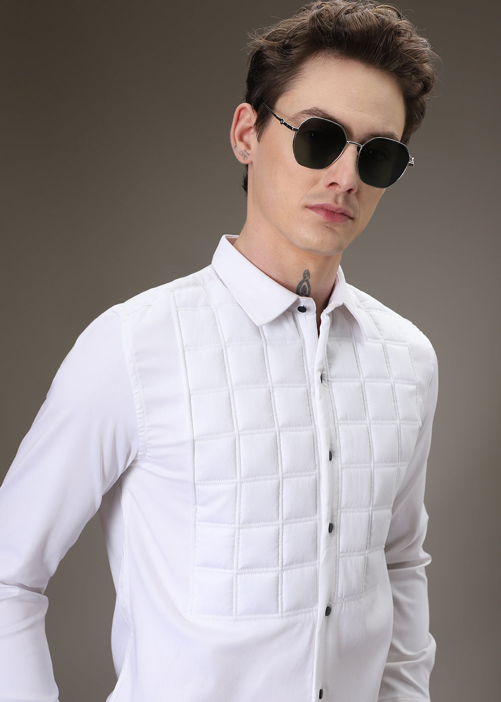 White Padded Check Shirt