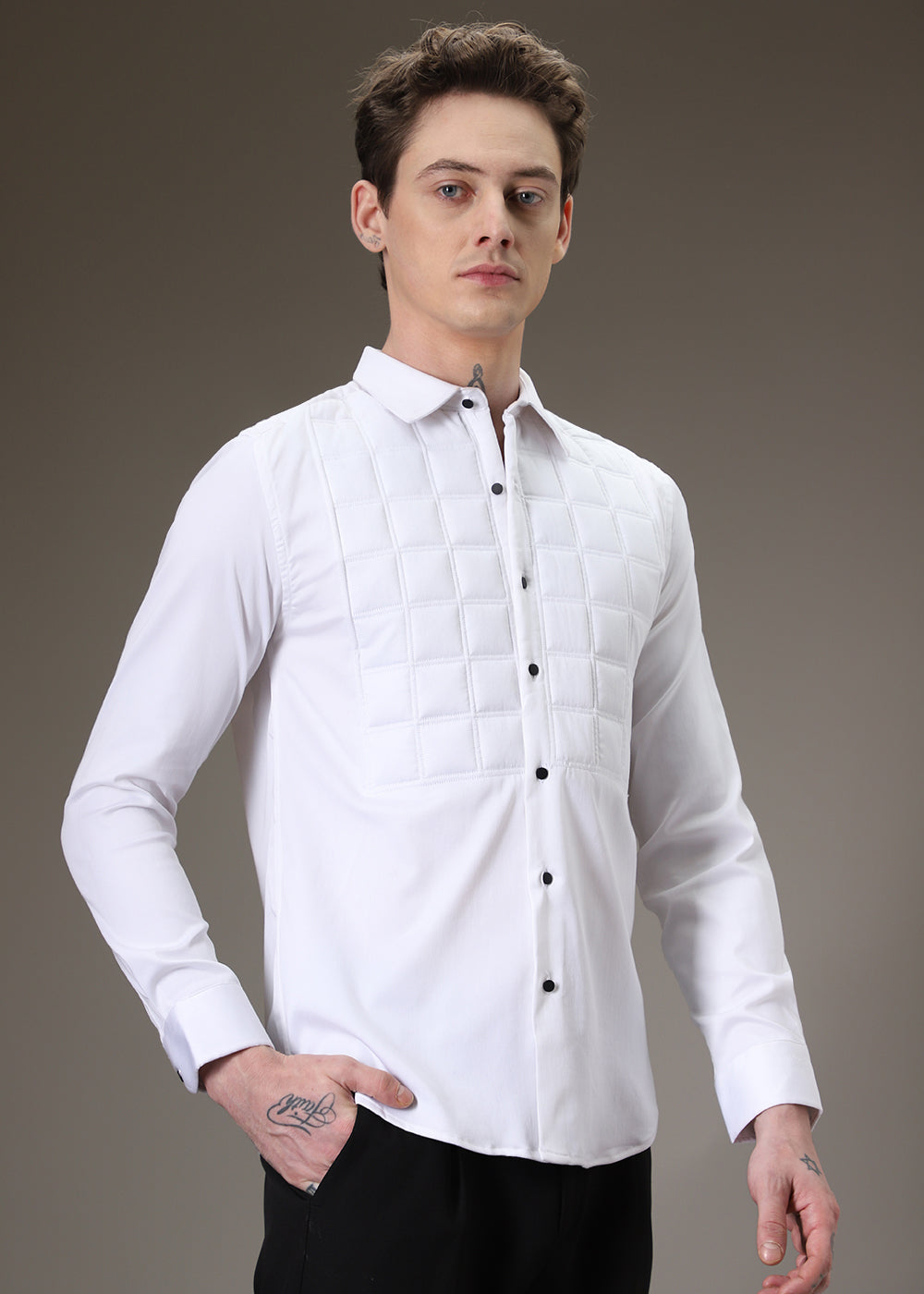 White Padded Check Shirt