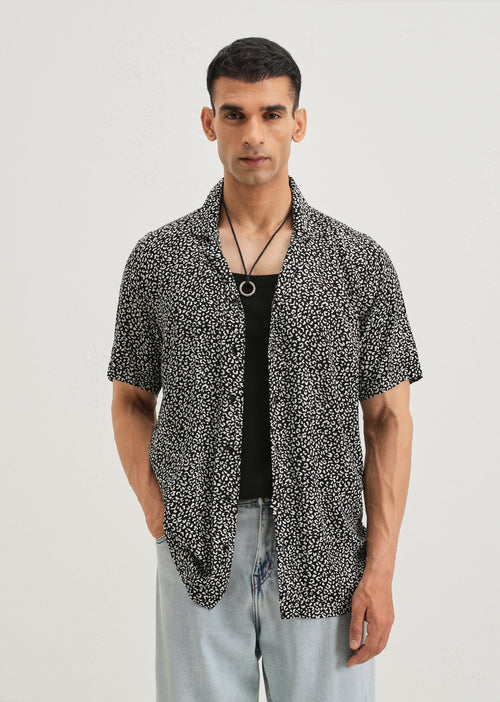 White Panthera Print Half sleeve shirt