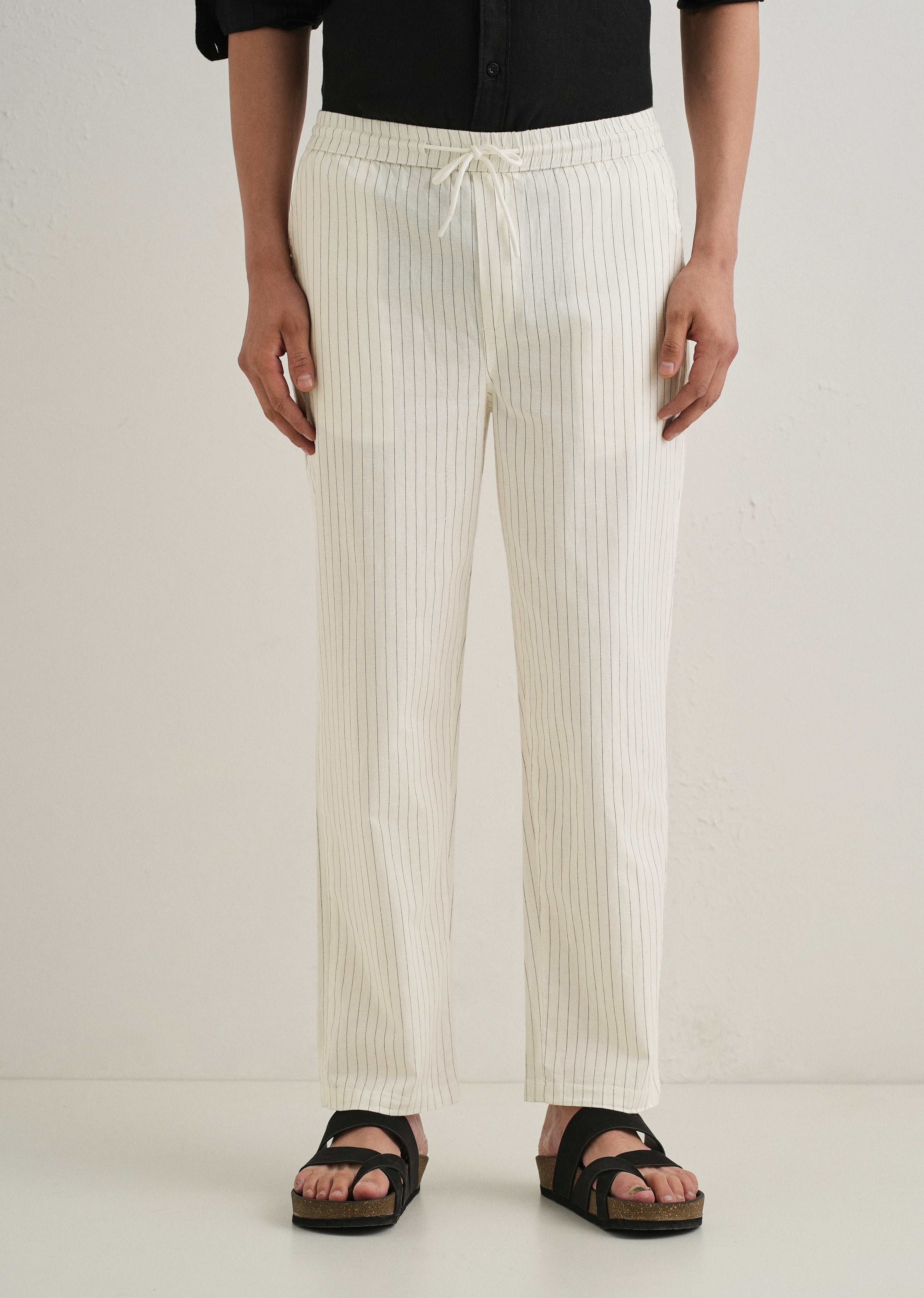 White Pin Cotton Linen Pant