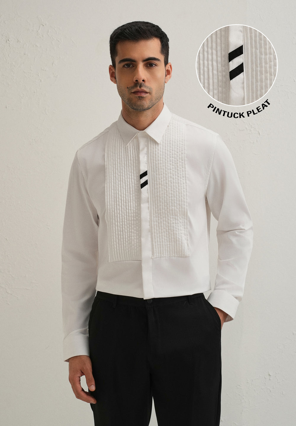 White Pintuck Pleat Designer Shirt