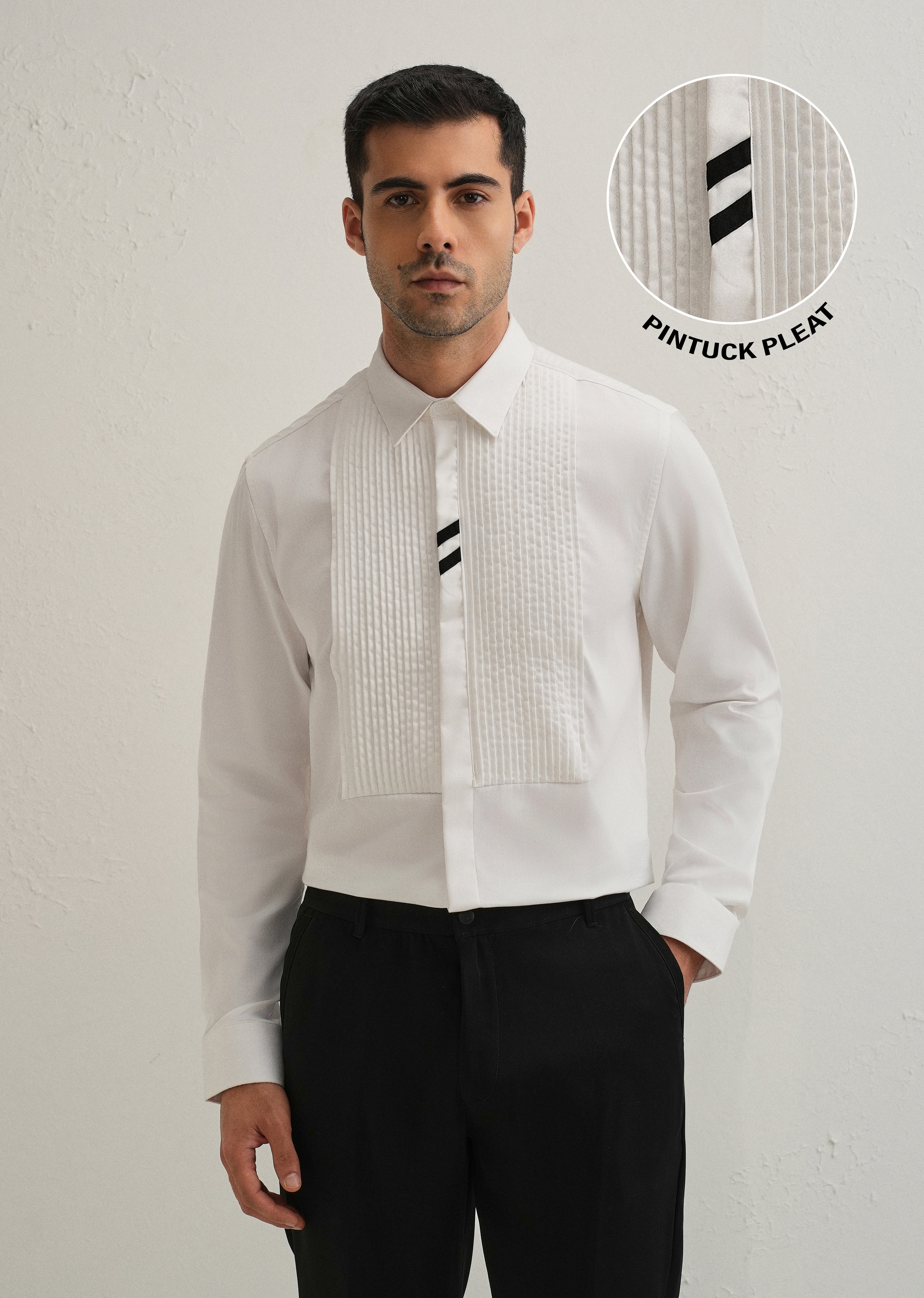 White Pintuck Pleat Designer Shirt