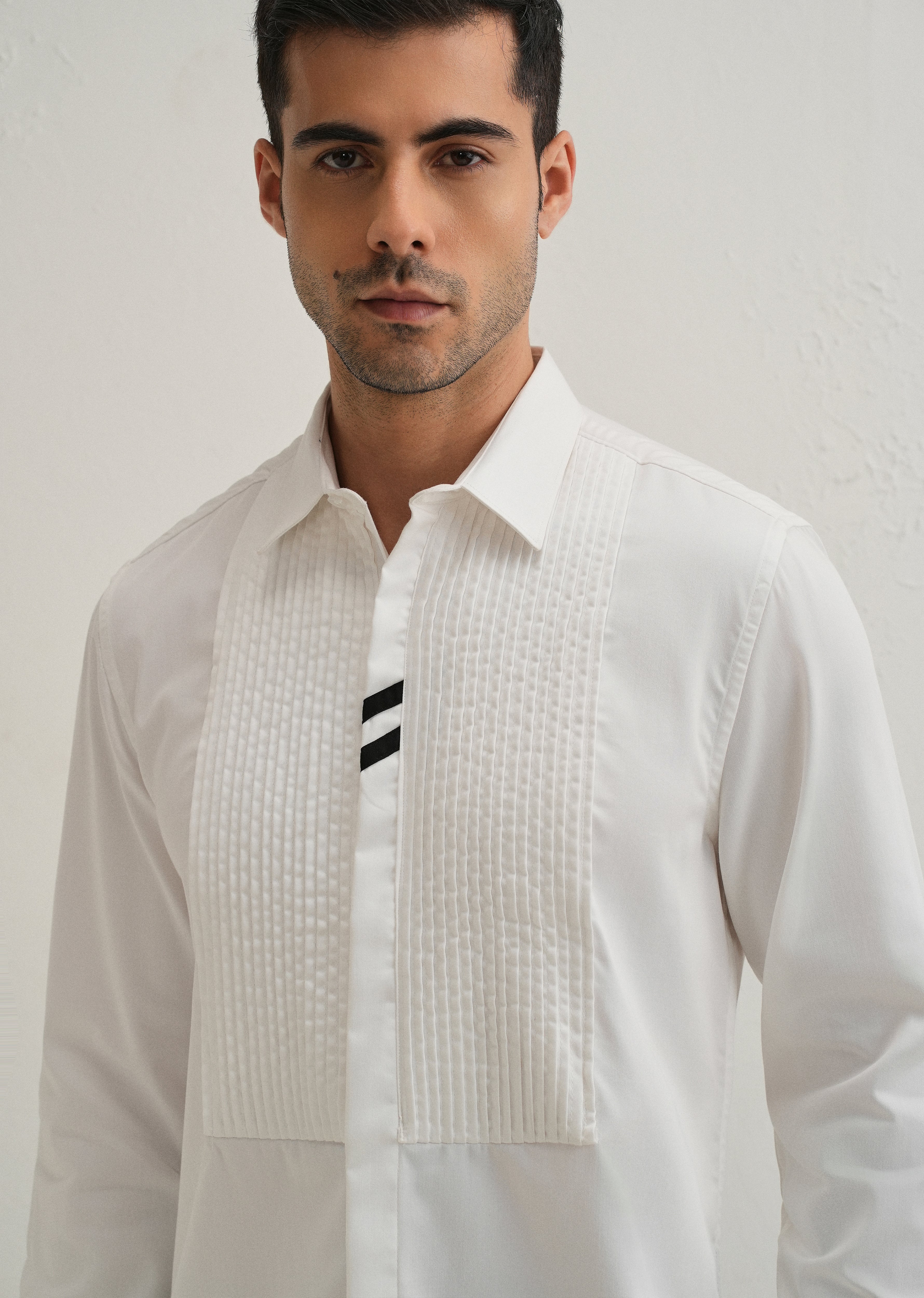 White Pintuck Pleat Designer Shirt