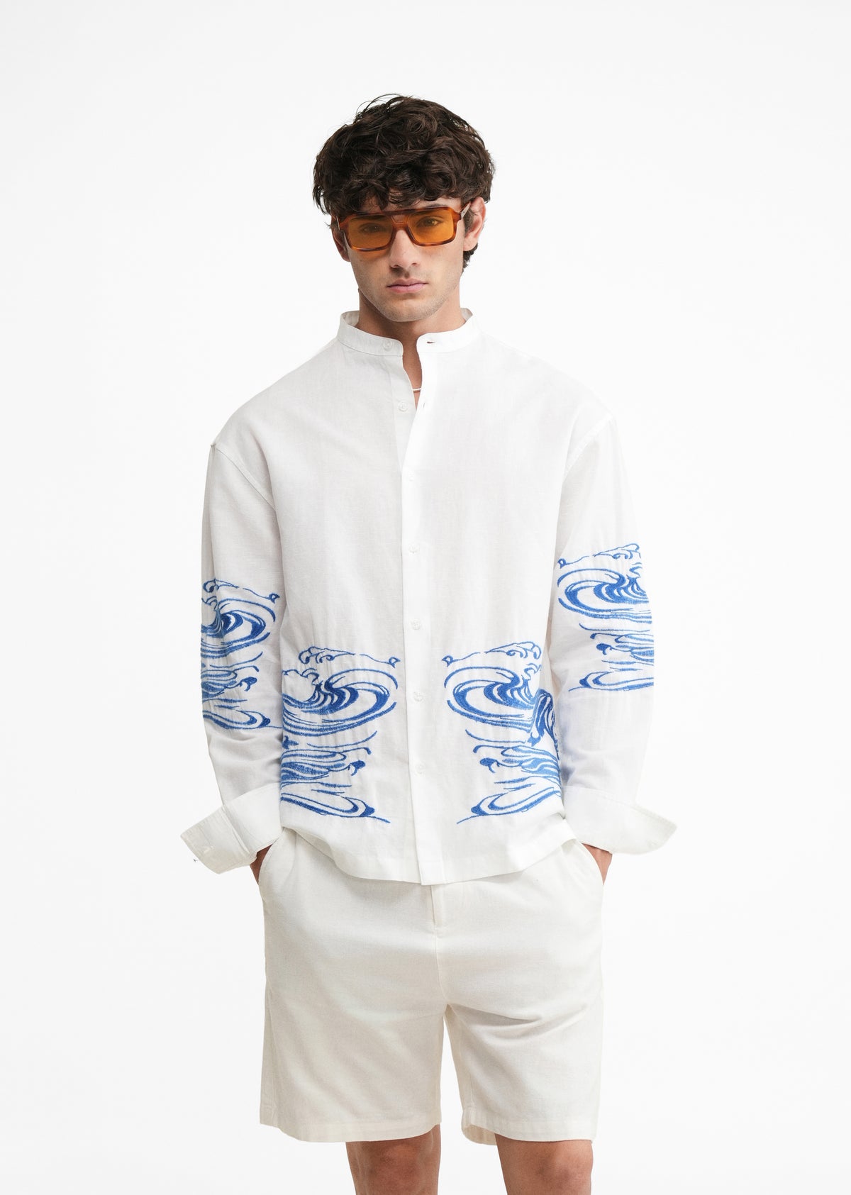 White Placement Embroidered Shirt