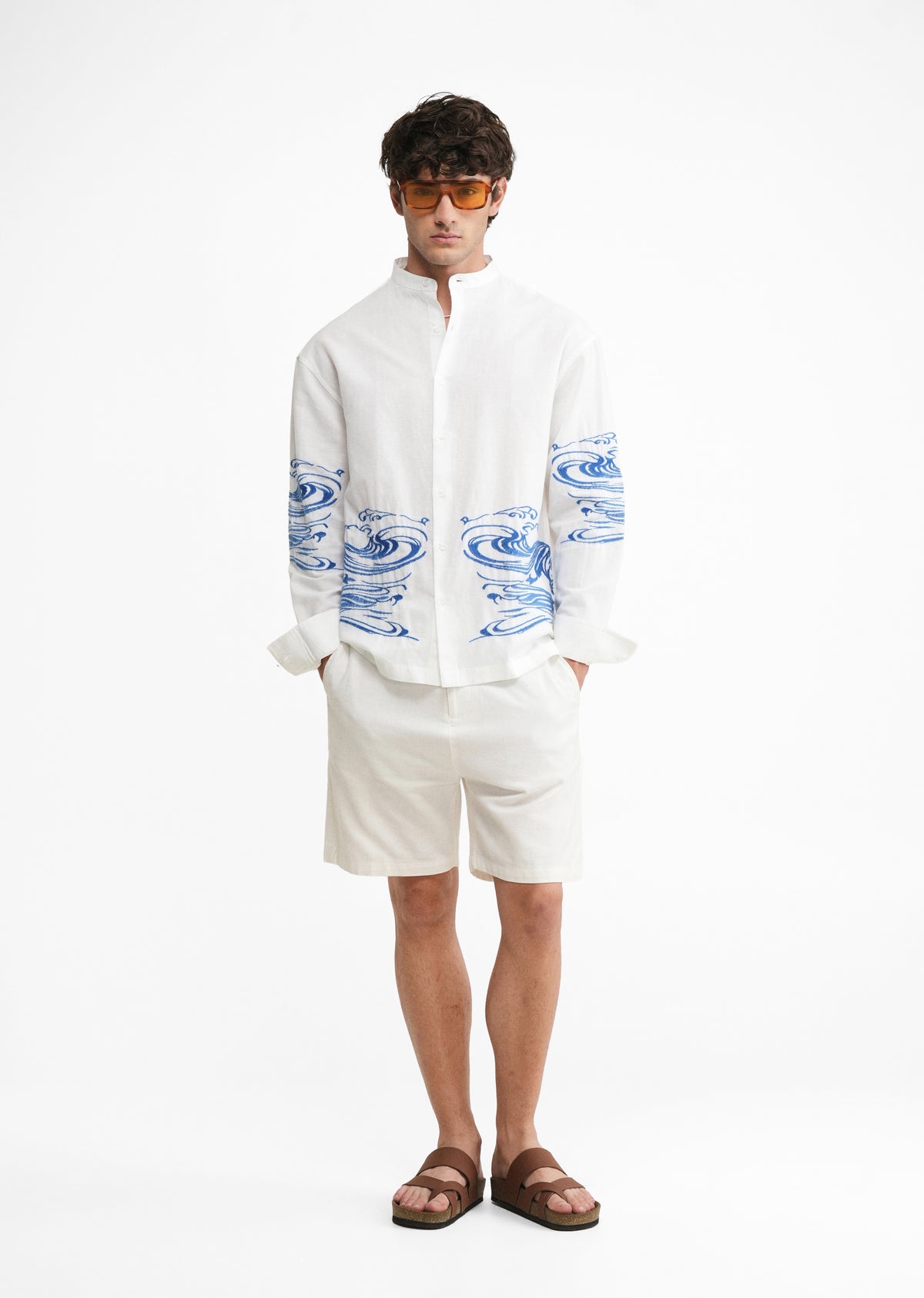 White Placement Embroidered Shirt