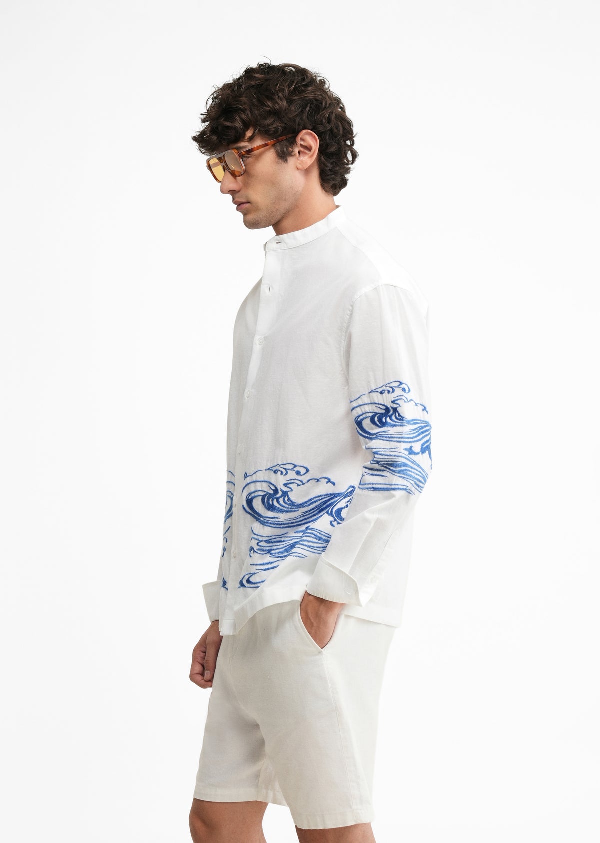 White Placement Embroidered Shirt