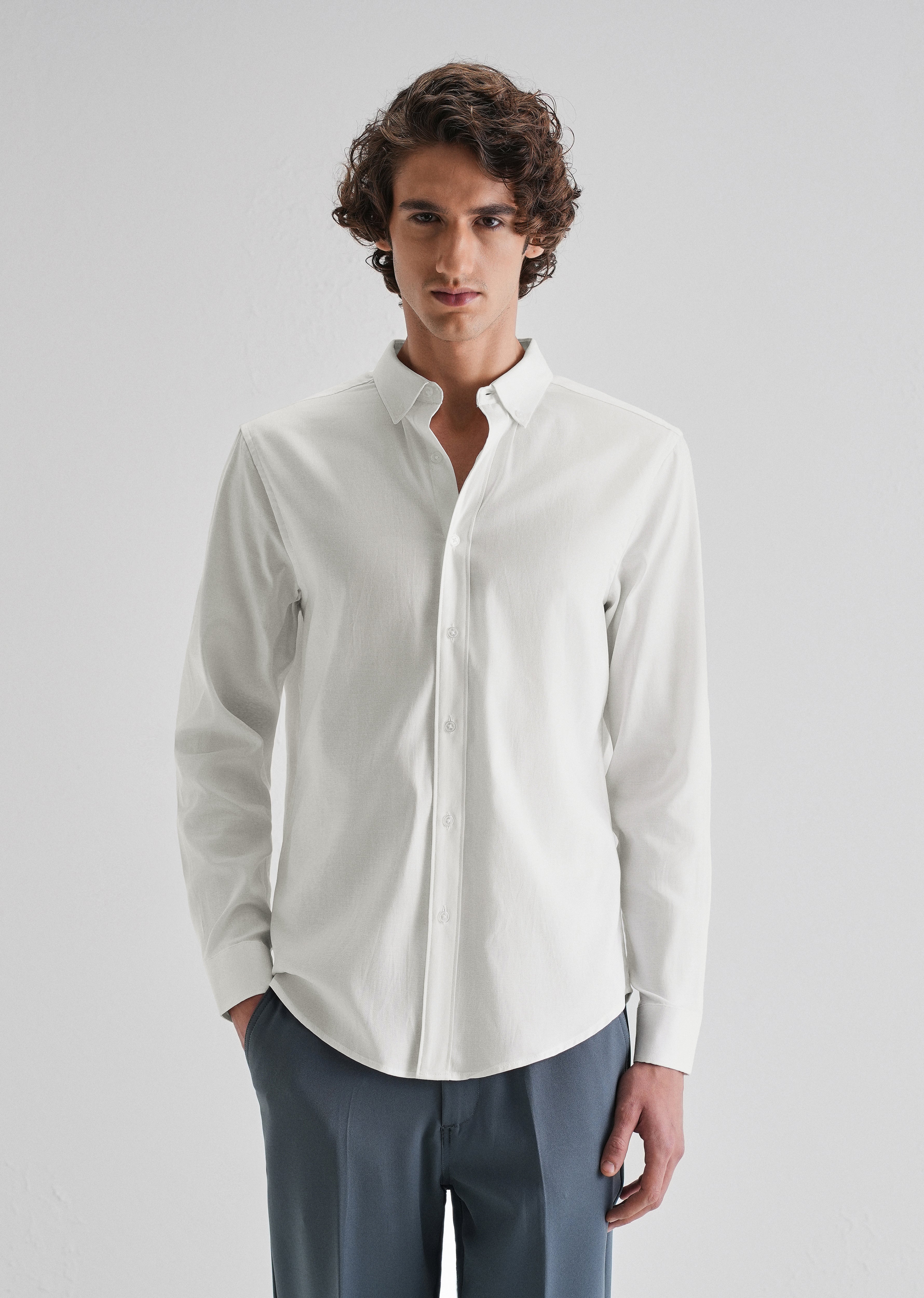 White Plain Blended Cotton Regular Fit Shirt