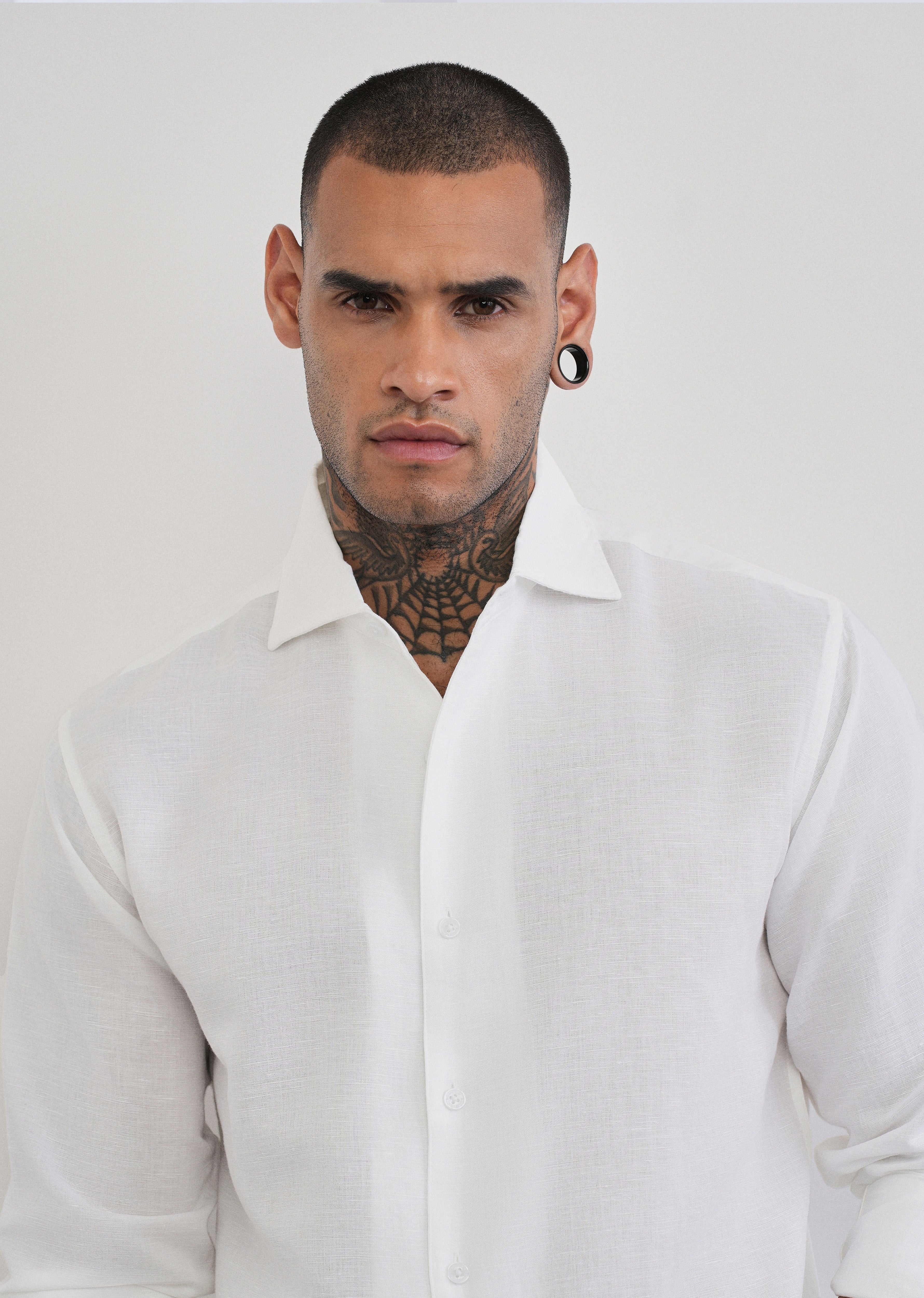 White Plain Cotton Linen Shirt